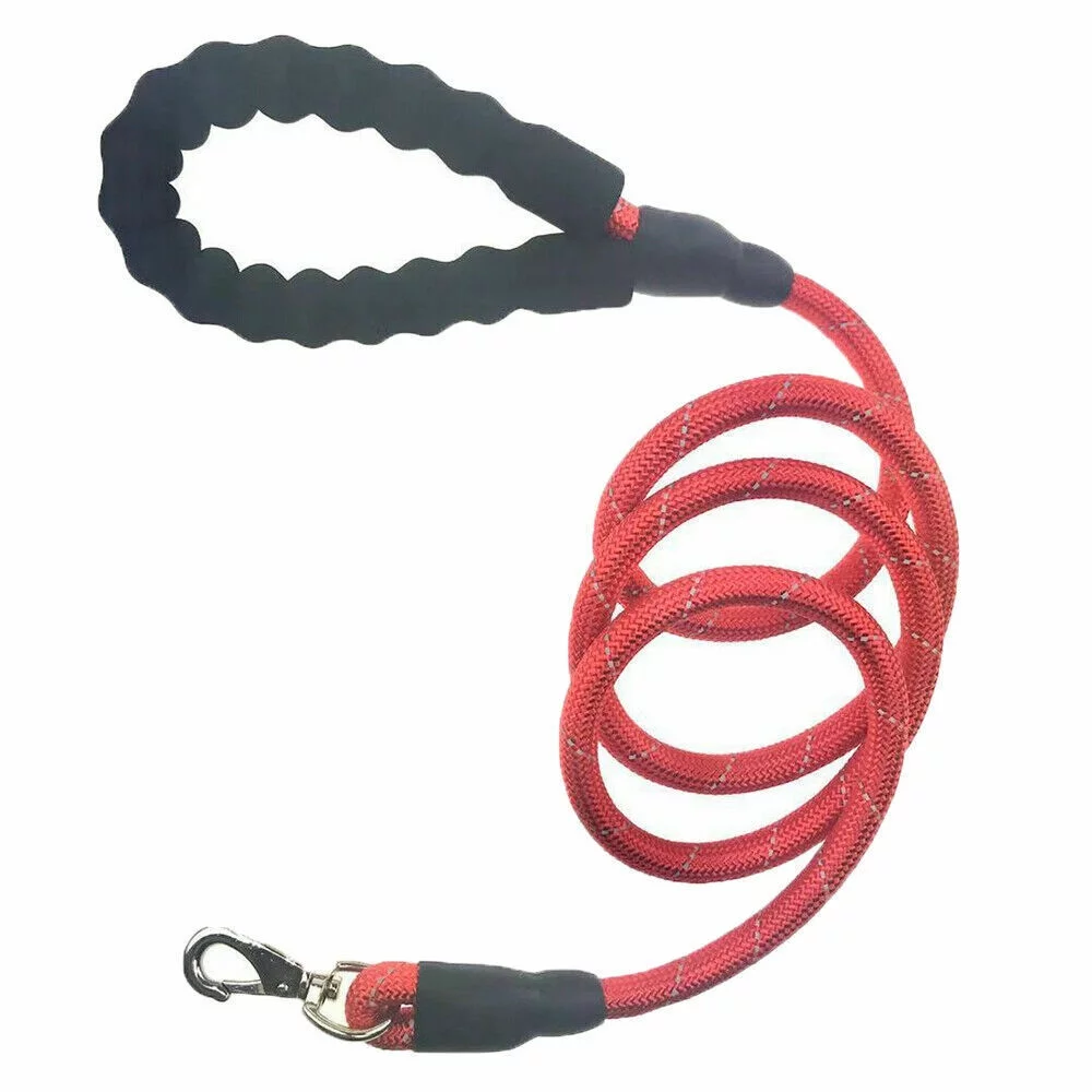 New Heavy Duty 5 Feet Dog Leash Large Pet Rope Reflective Nylon Lead Comfy Handle 2 Pack Red Color