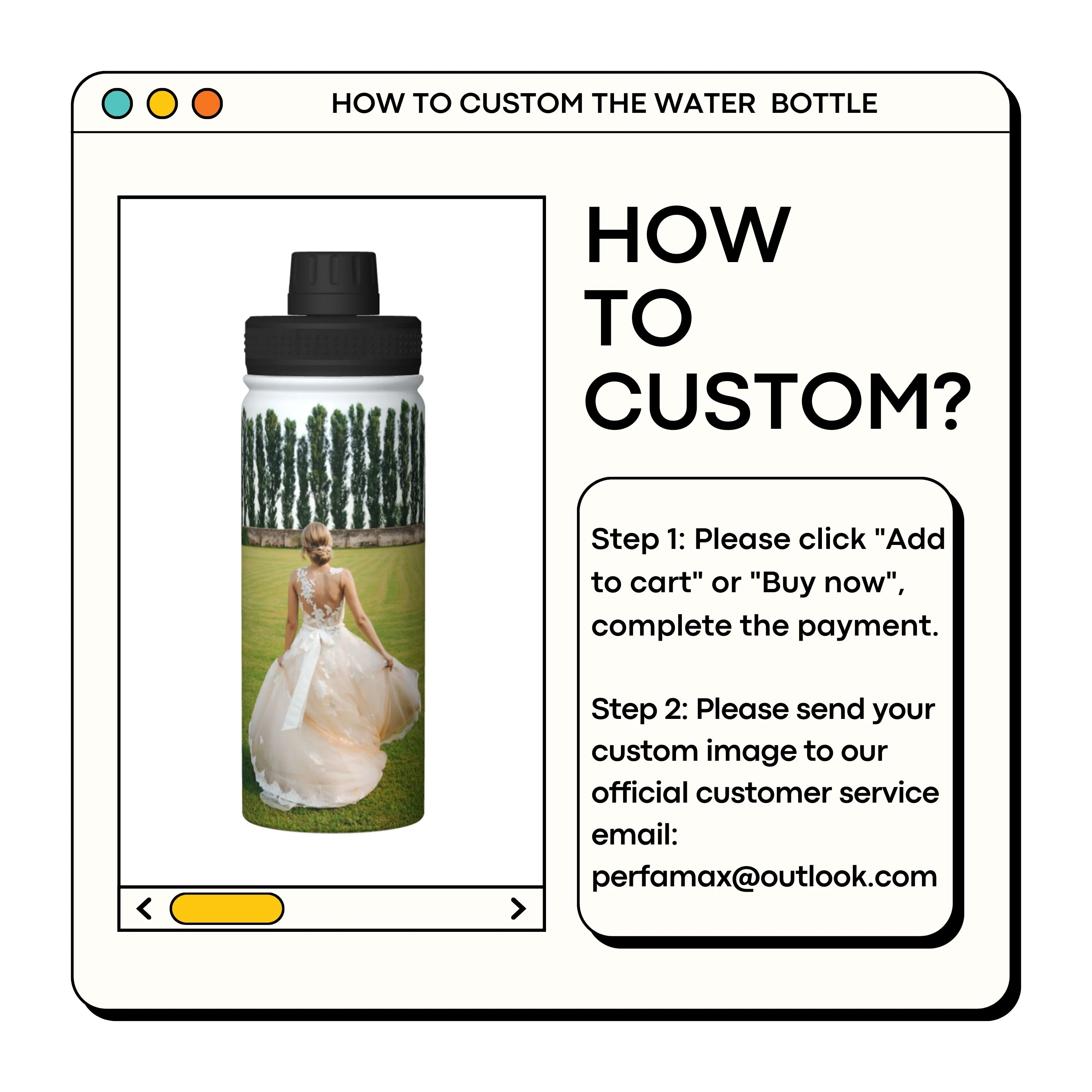 Personalized Custom Picture Sports Water Bottle, 18 oz, Hot & Cold Double Walled Insulated Thermos.