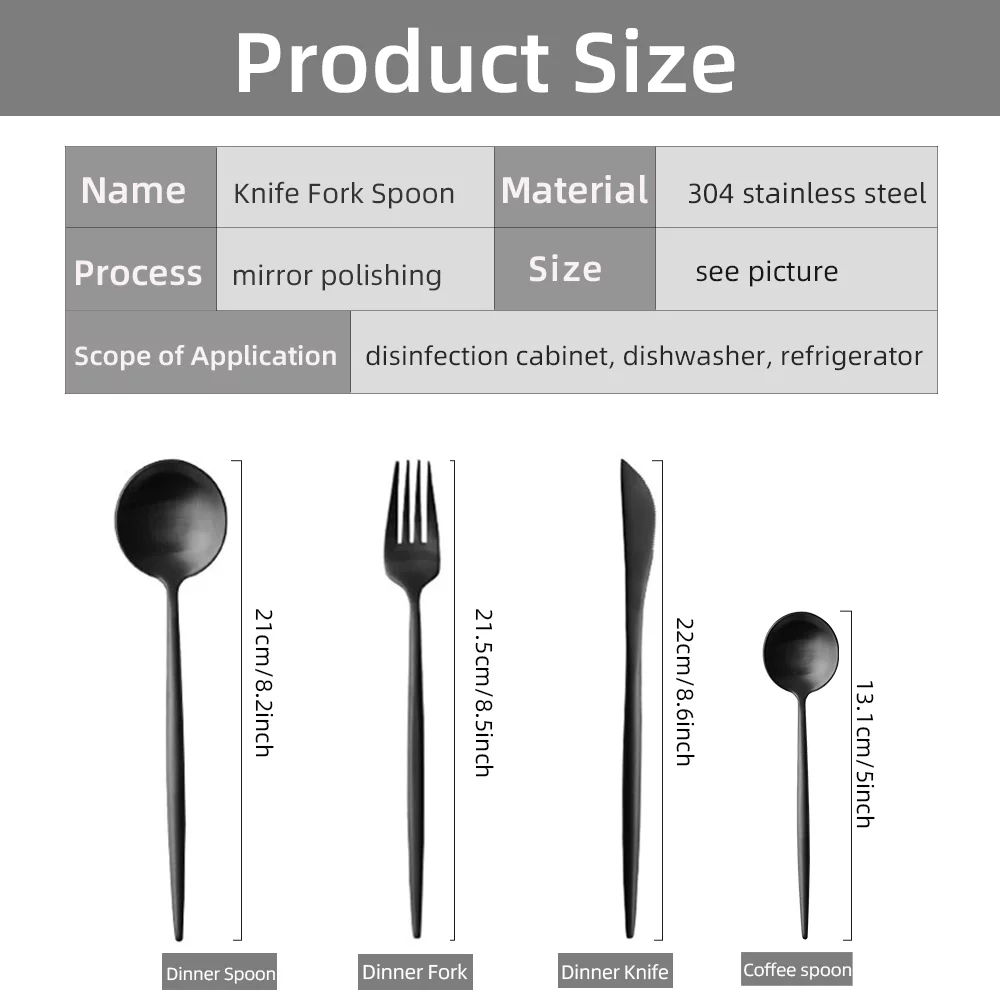 Myvit Black Dinnerware Set 24pcs Kitchen Flatware Tableware Restaurant Steak Knife Fork Spoon