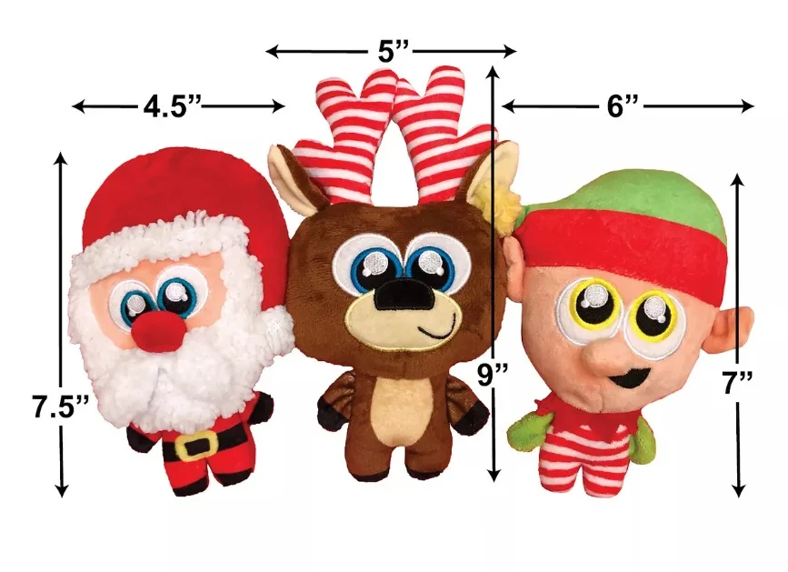 Dog Christmas Toys Stuffed Plush - for Small to Large Breeds 3 Piece Set, Gift Boxed