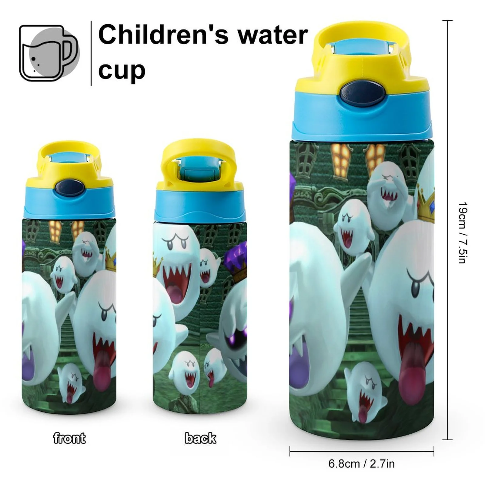 Boo Game Luigi's Mansion Kid's Insulated Water Bottle With Straw Vacuum Stainless Steel Cup Leak-Proof Children Toddler Thermoses
