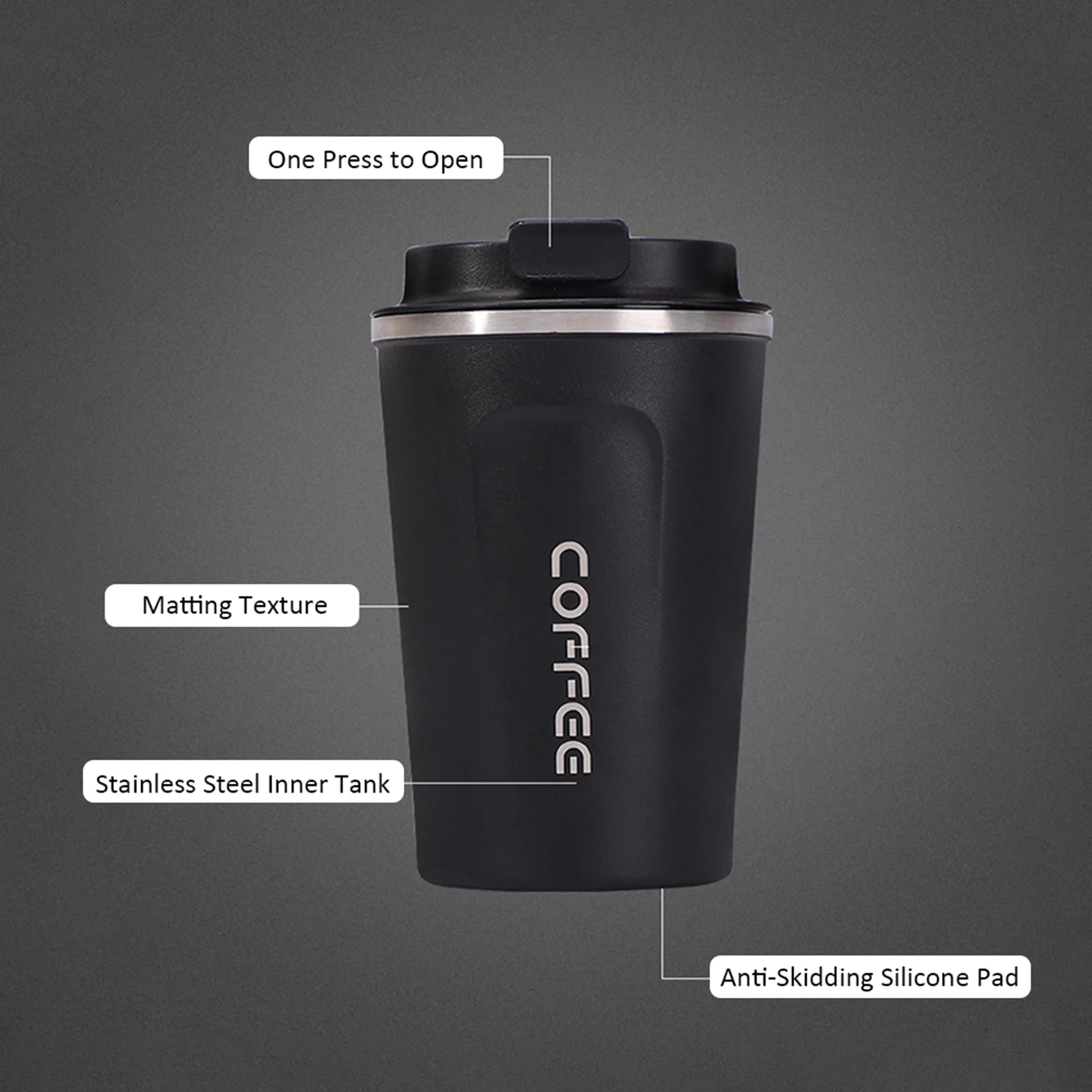 510ML Stainless Steel Car Coffee Cup Leakproof Insulated Thermal Thermos Cup Car Portable Travel Coffee Mug