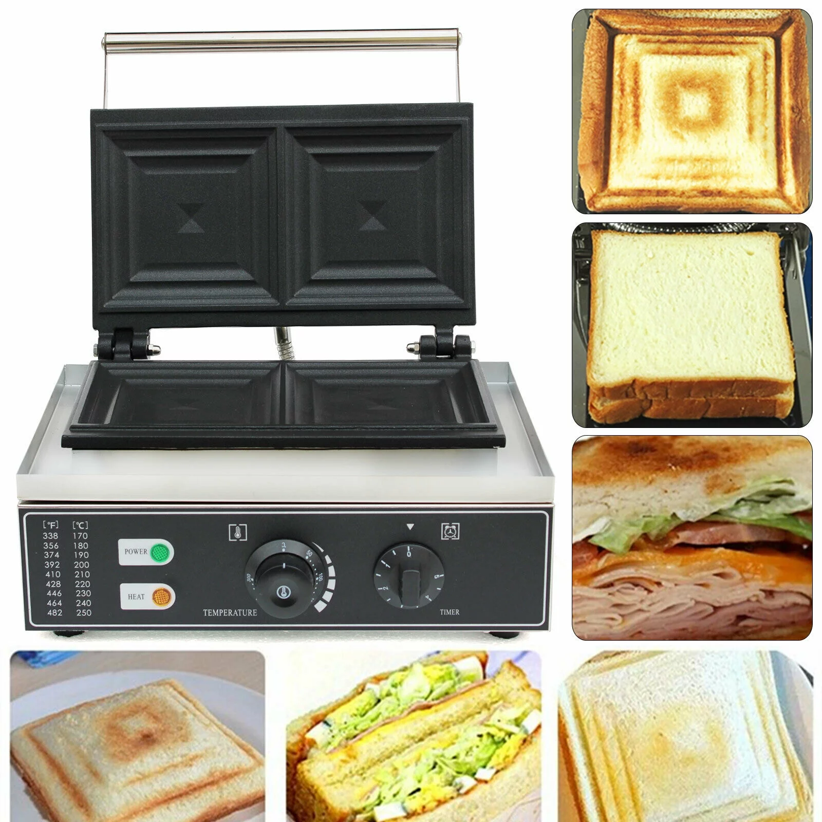 Sandwich Maker, 2-Slice Commercial Electric Sandwich Panini Machine Stainless Steel Sandwich Maker