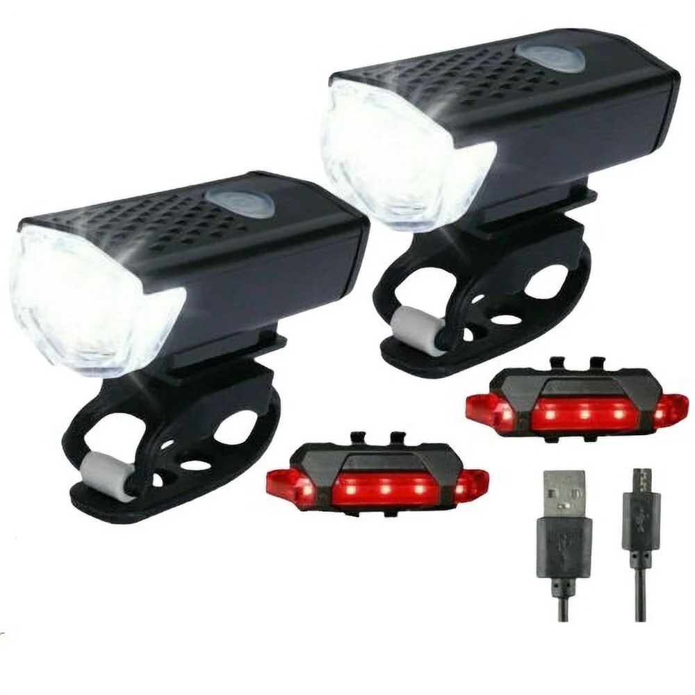 2 Sets USB Rechargeable LED Bicycle Headlight Front Rear Lamp