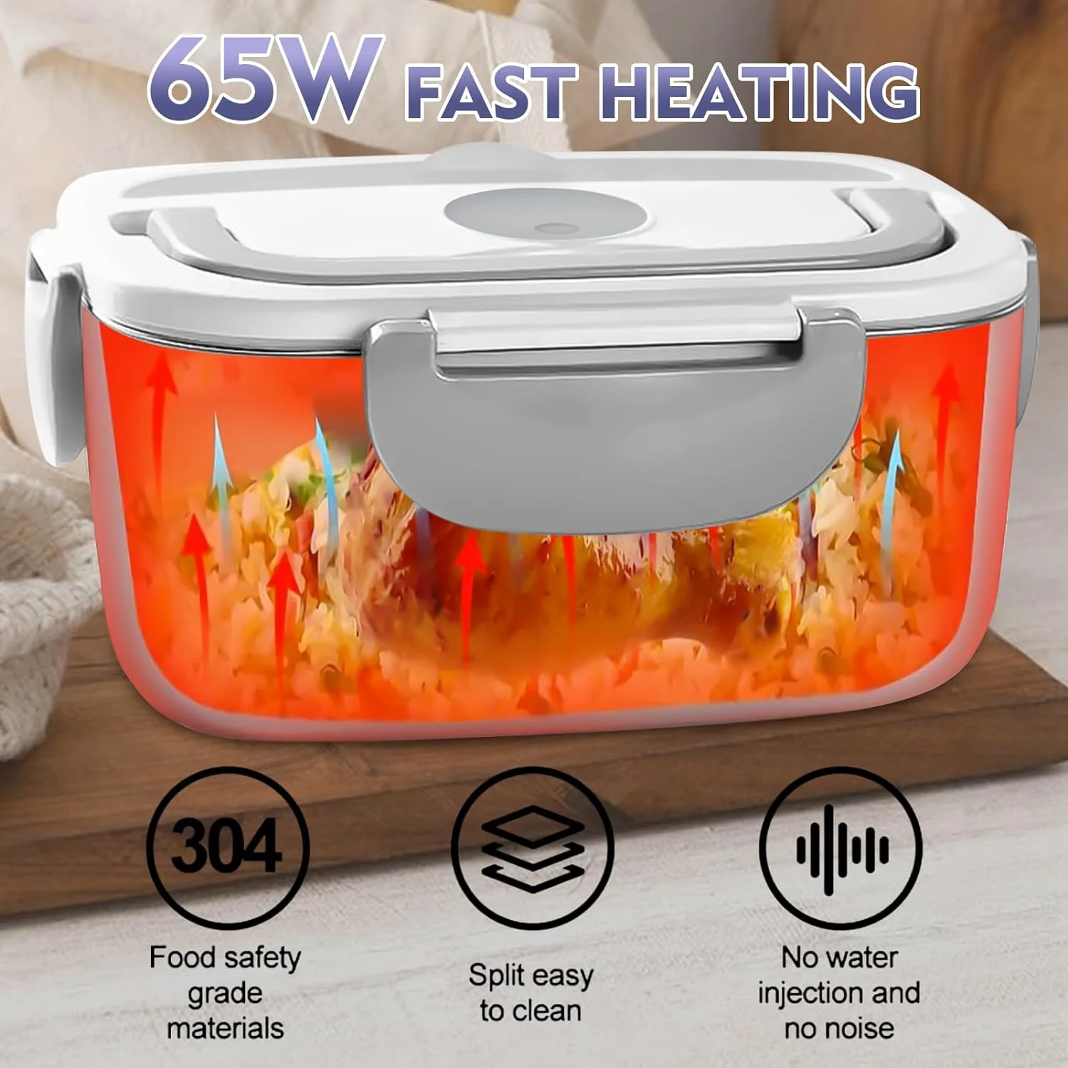 MDHAND Electric Lunch Box Food Heater, 65W Faster Heated Lunch Box, Food Warmer Lunch Box 110V/12V/24V Self Heating Lunch Box for Work/Car/Outdoors, Portable Heated Lunch Box for Adult with Lunch Bag