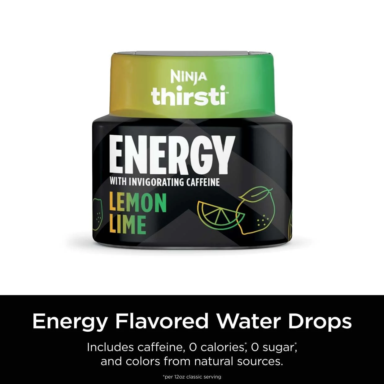 Ninja Thirsti Flavored Water Drops , ENERGY With Invigorating Caffeine, Lemon Lime, 3 Pack, Zero Calories, Zero Sugar, 2.07 Fl Oz Makes 17, 12oz Drinks, WCFLELIAM
