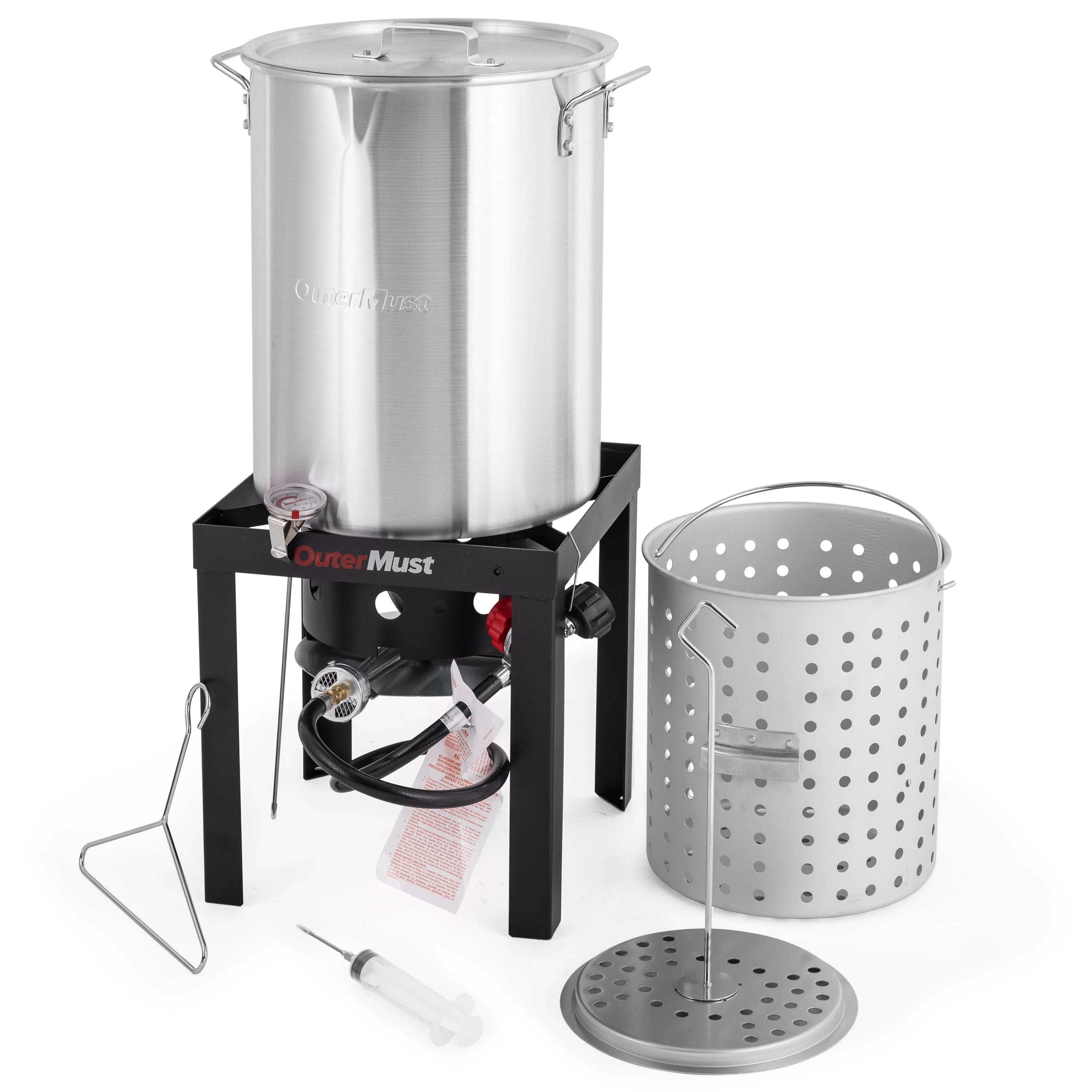 30 QT. Seafood Boil Pot and Burner Kit 50,000 BTU Turkey Deep Fryer with Basket and Burner Set Crafish Boiler, Ideal for Cooking Turkey, Crawfish, Crab
