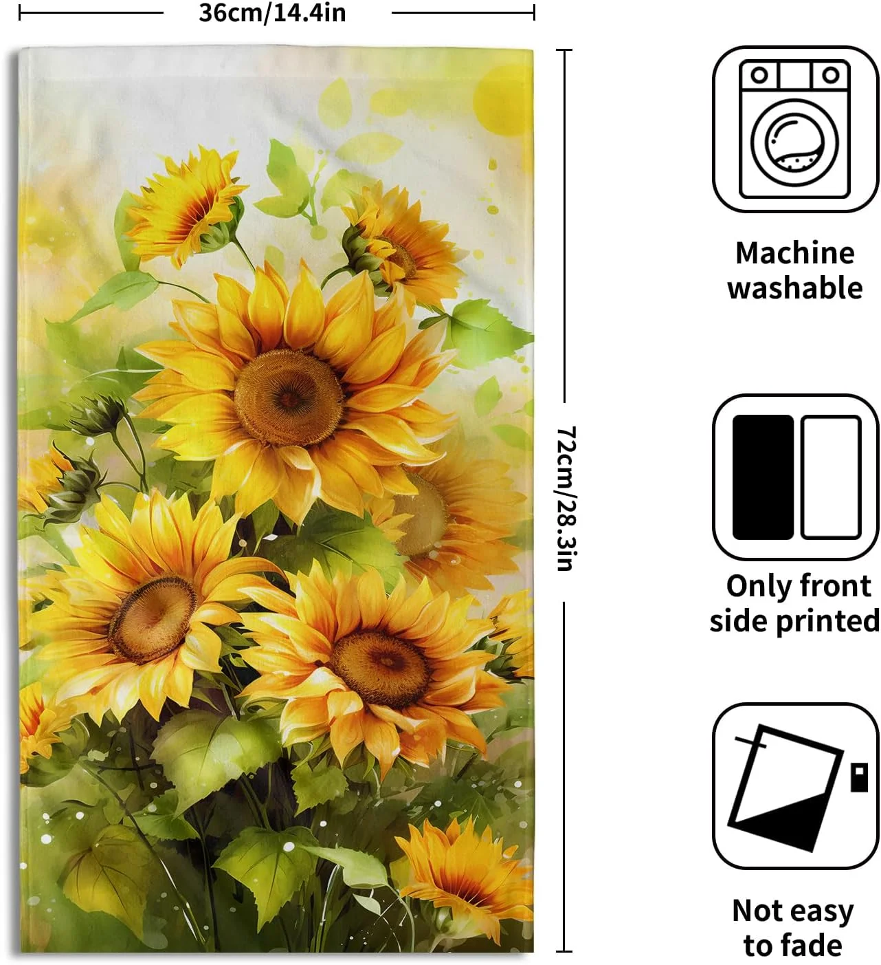GZHJMY Watercolor Sunflower Kitchen Hand Towels - Yellow Flowers Hand Towel Set of 2 Wildflower Dish Cloth Floral Plant Leaf Washcloth for Spring Summer Seasonal Decor