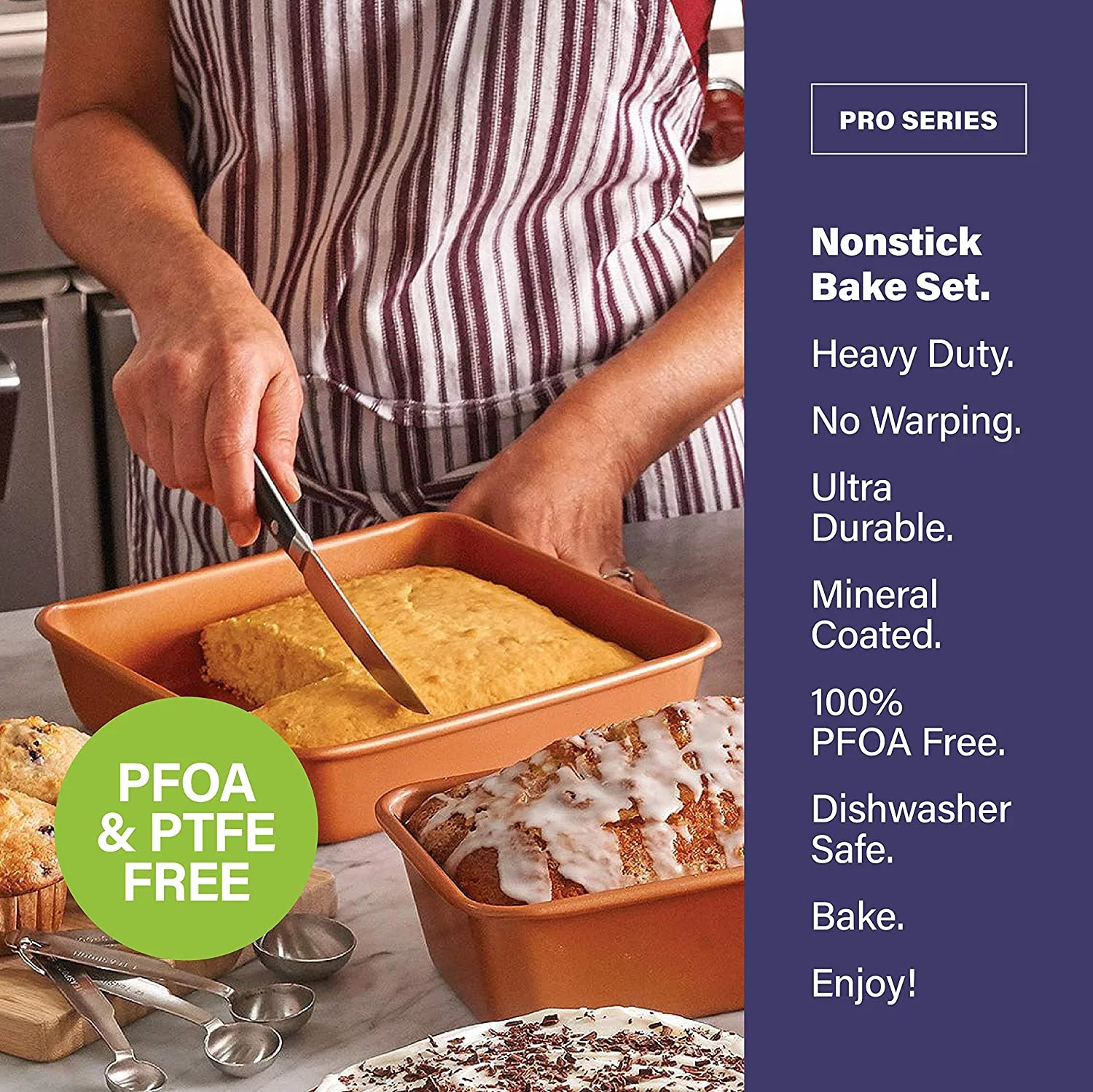 Gotham Steel Bakeware Nonstick Square Baking Pan, Square Cake Pan, Brownie Pan – Large 9.5” x 9.5” x 2”