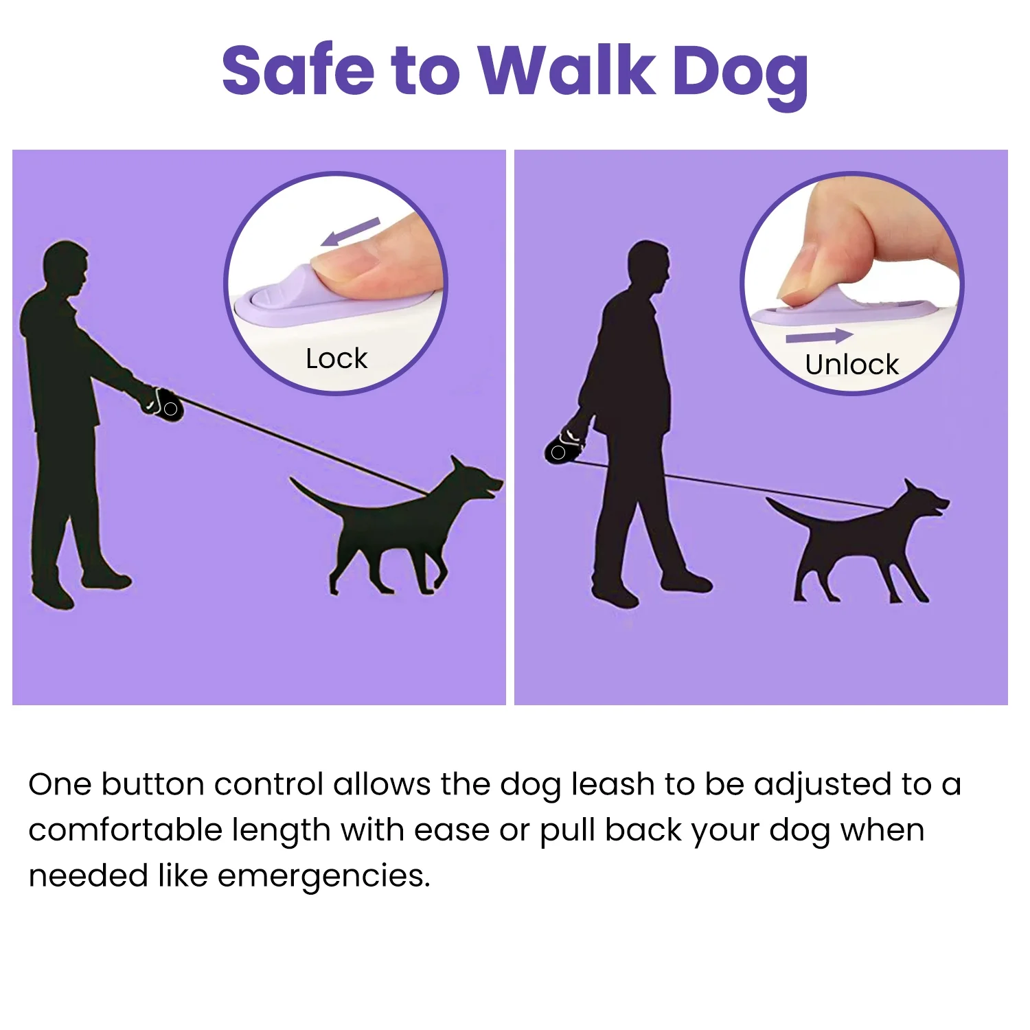 16ft Retractable Dog Leash, iMounTEK One-Hand Brake Pet Walking Leash with Flashlight RGB Light, 2 Rolls Waste Bags, Purple