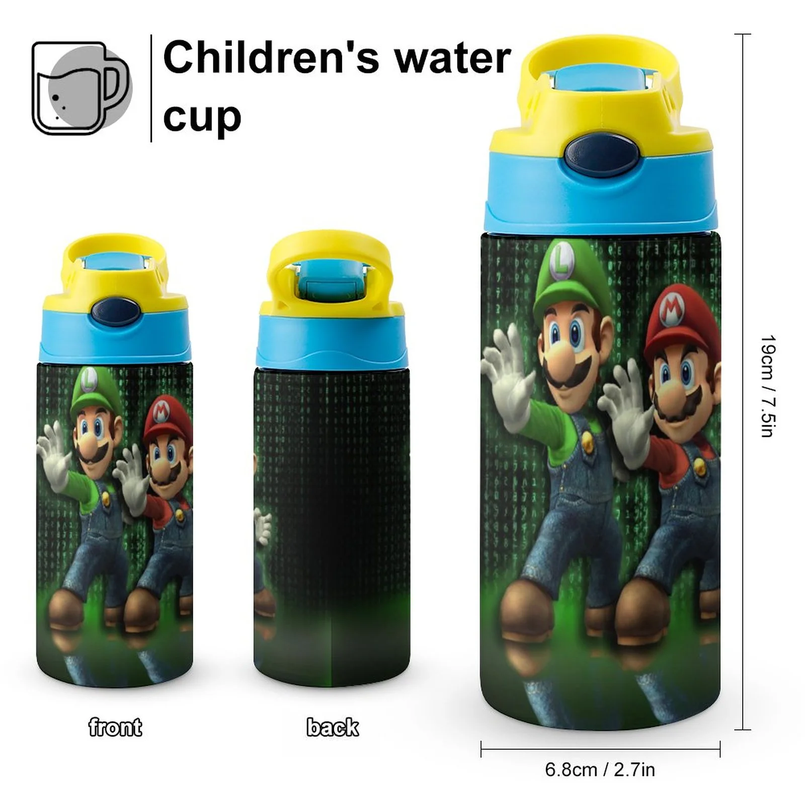 Mario Luigi's Mansion Bros Kid's Insulated Water Bottle With Straw Vacuum Stainless Steel Cup Leak-Proof Children Toddler Thermoses