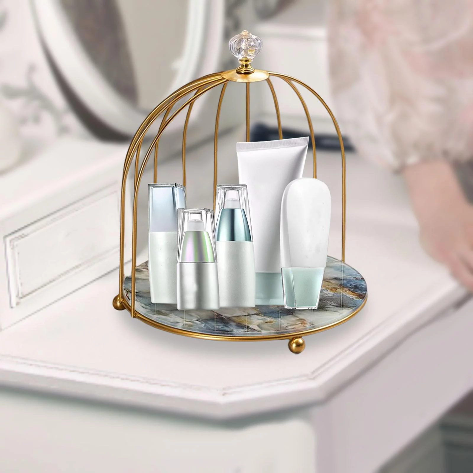2Pcs Iron Bird Cage Perfume Makeup Holder Organizer Rack Standing Shelf for Bedroom
