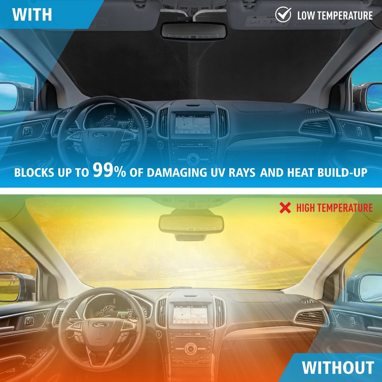 CLIM ART Windshield Sun Shade Compatible with Edge 2015-2024 - Custom-Fit Foldable Car Sun Shade - Car Sunshade - Vehicle Sun Protector - Front Auto Windshield Cover, Car Windshield - WS8005