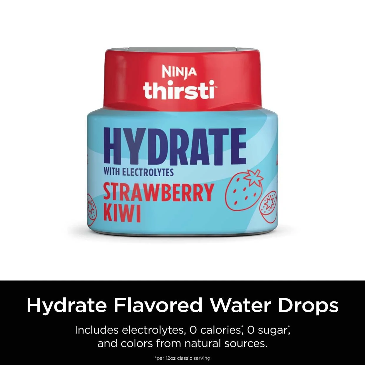 Ninja Thirsti Flavored Water Drops, Hydrate With Electrolytes, Strawberry Kiwi, 3 Pack, Zero Calories, Zero Sugar, 2.07 Fl Oz, Makes 17, 12oz Drinks, WCFSTKWAM