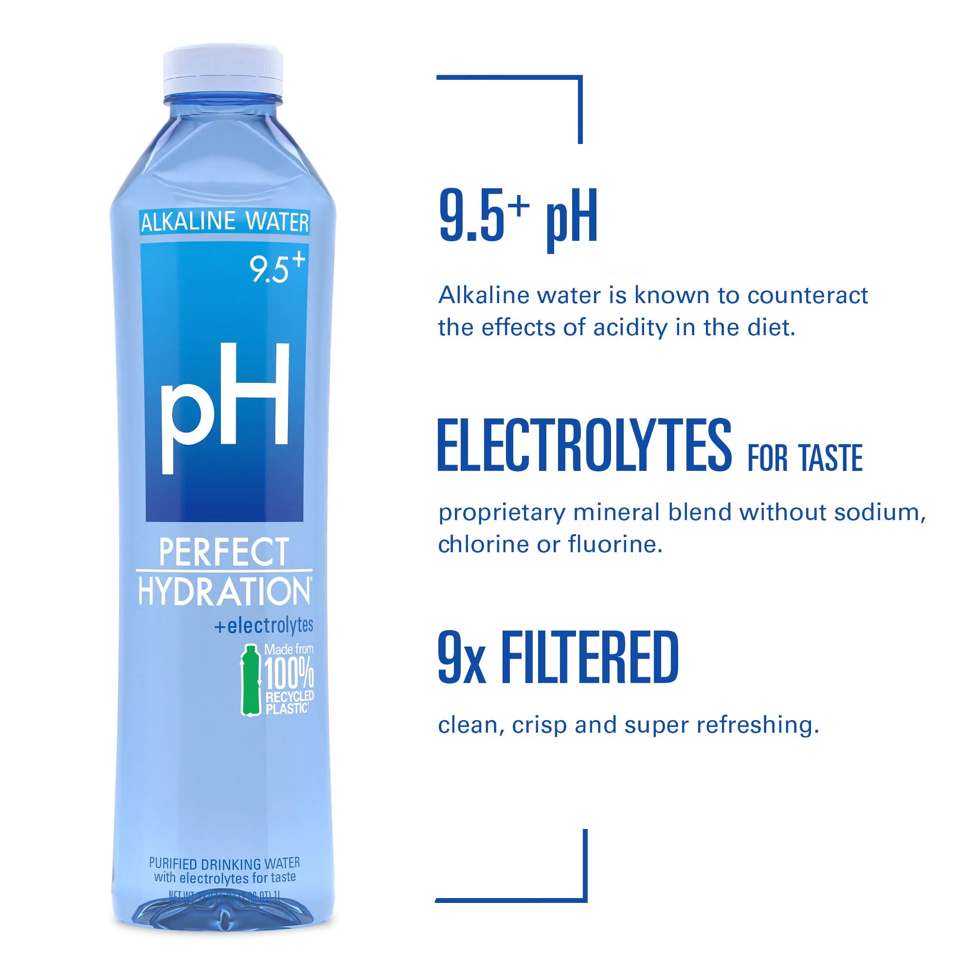 Perfect Hydration 9.5+ pH Electrolyte Enhanced Drinking Water, 33.8 Fl Oz (Pack of 12)