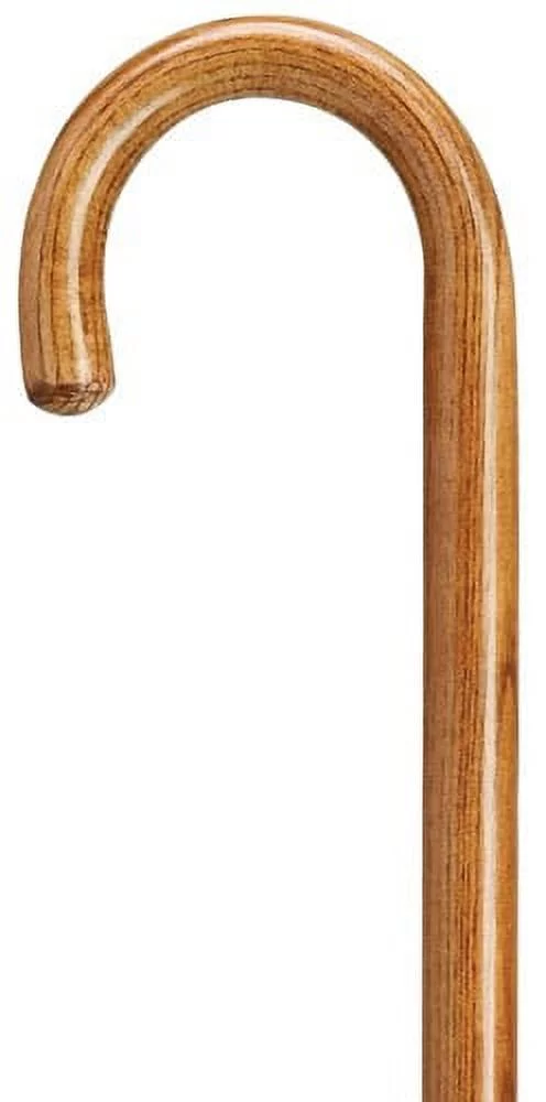 Walking Cane Round Nose Crook Handle Hardwood Tan Stain 1