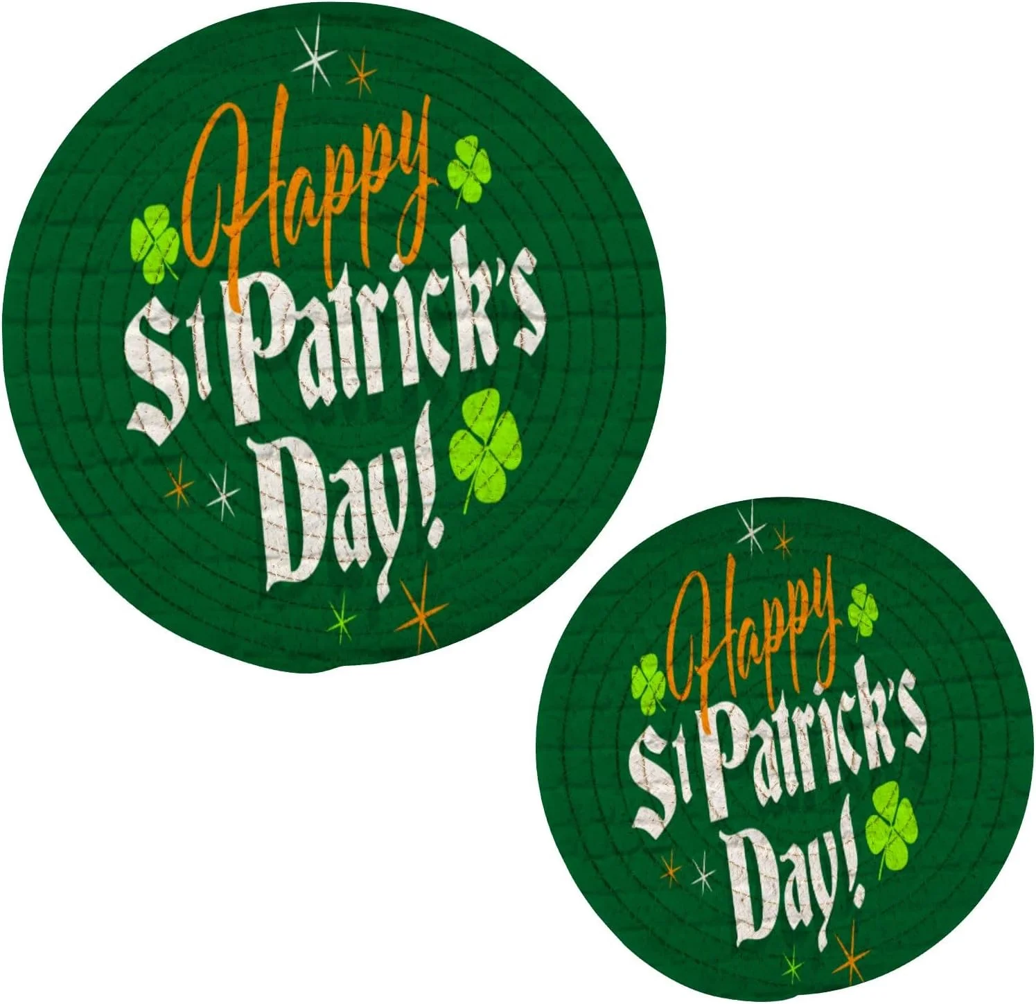 GZHJMY Happy St.Patrick's Day Heat Resistant Trivets Potholders 2PCS, Round Cotton Weave Handmade Pot Holder, Non-Slip Hot Mats Kitchen Dining Plate Mat for Kitchen Pans Bowl Teapot