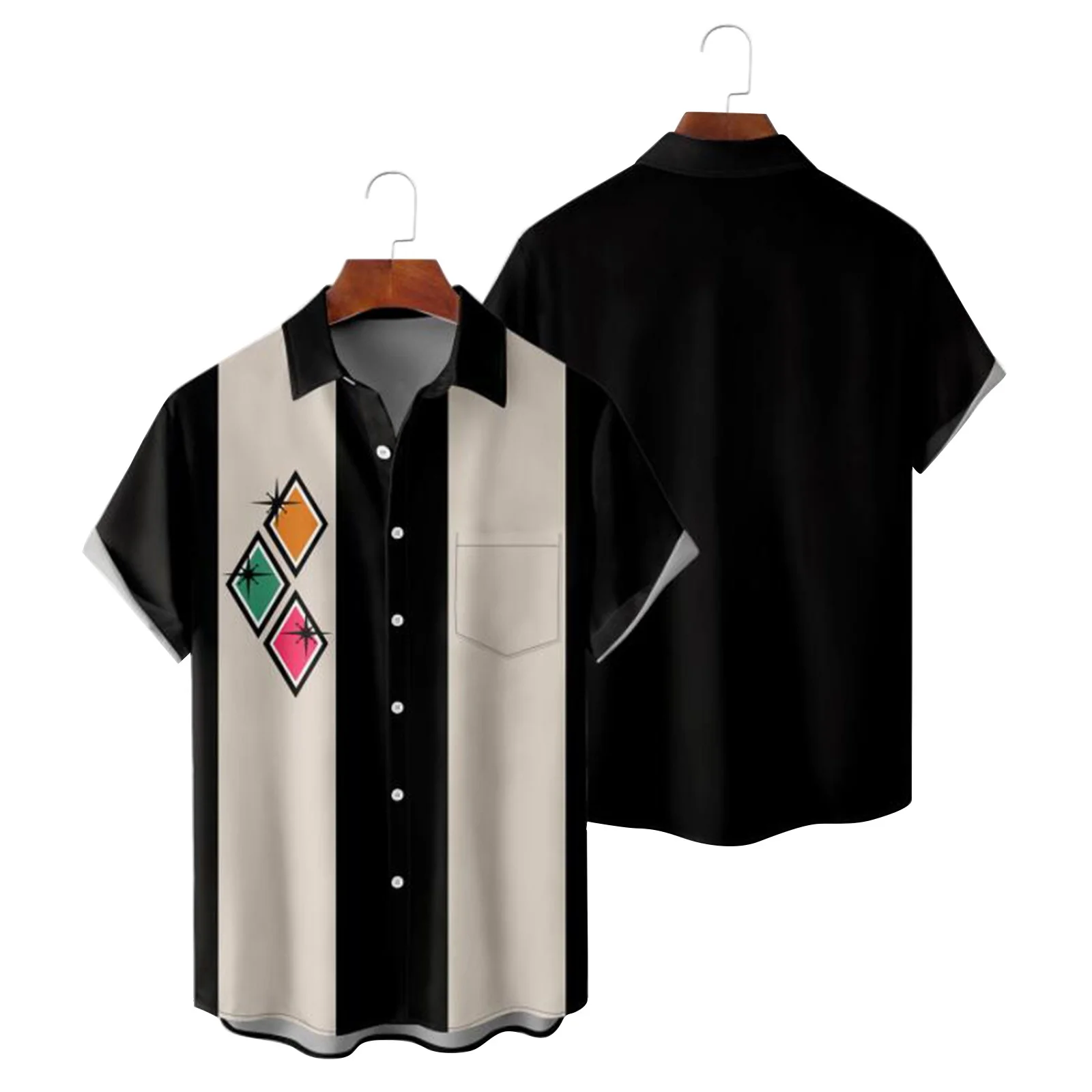 Mens Printed Hawaiian Shirts Short Sleeve Button Down Beach Shirts Shirt For Man Male Clothes Hawaiian Shirt Men Black M