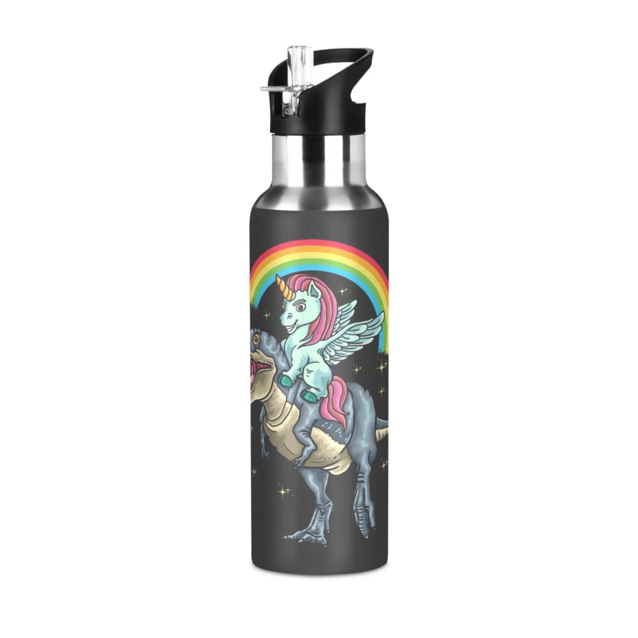 Water Bottle with Straw Lid Leak Dinosaur Unicorn Stainless Steel Insulated Thermos Vacuum Flask for Cold Hot Drinking for Sports Camping Gym Yoga
