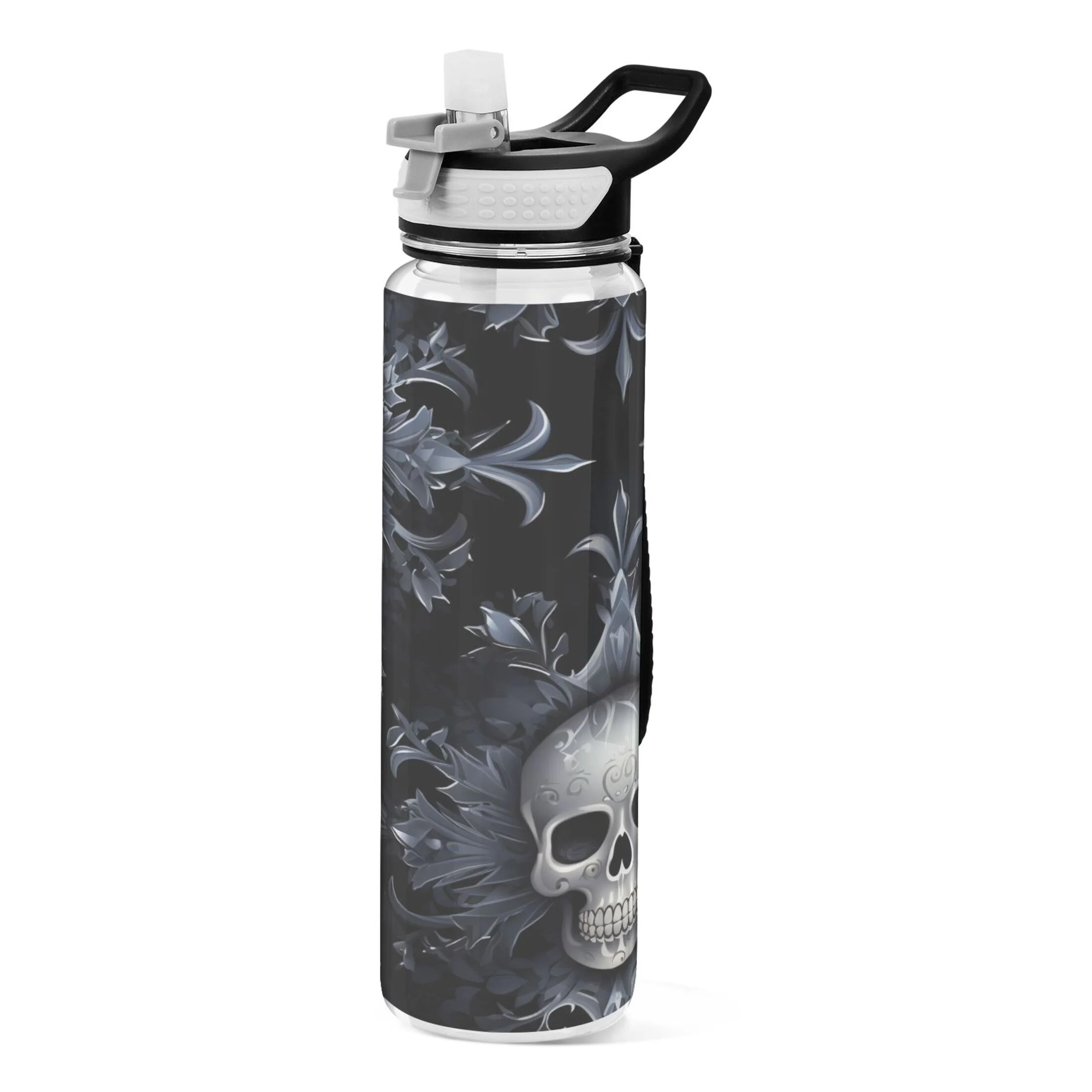 Skull Skeleton 32oz Sports Water Bottles Leakproof Tritan Bottle with Straw BPA Free Clear Bottle for Fitness Gym Outdoor Cycling