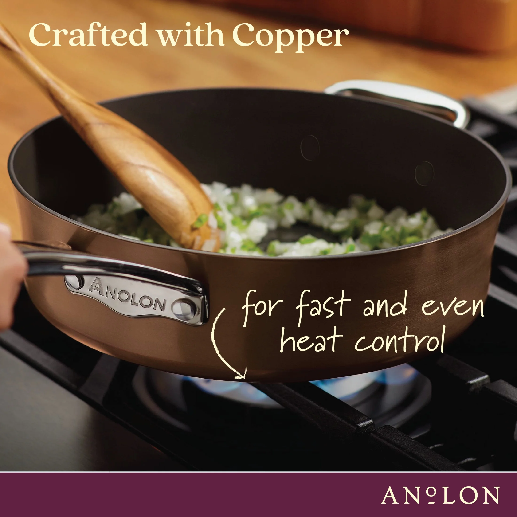 Anolon Nouvelle Copper Luxe Hard-Anodized Nonstick Frying Pan Set, 2-Piece, Sable