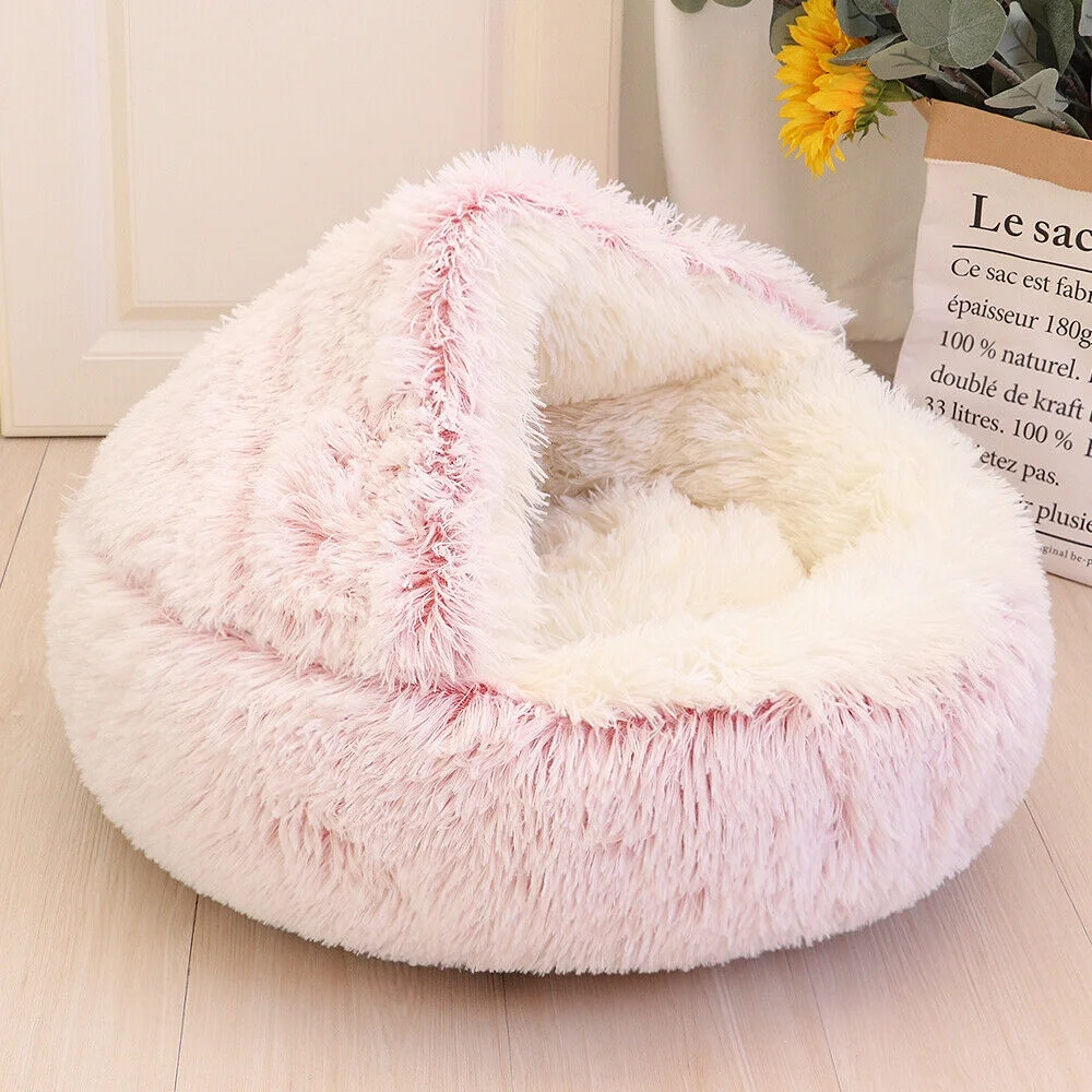 Pet Artist Dog Cave Bed Round Plush Cuddler Warm Cushion Igloo House Crate Cat Calming Bed