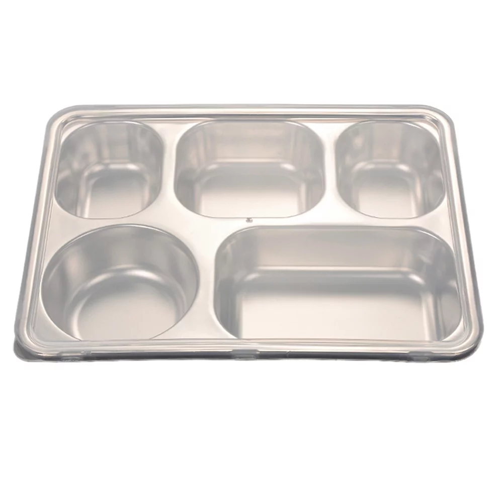 NUOLUX 1pc Stainless Steel Divided Plate Rectangular 5 Sections Food Serving Tray