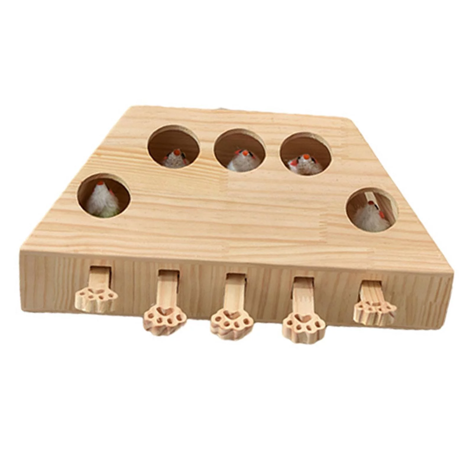 Wooden Cat Hamster Toy 5 Holes Scratching box Supplies Machine Puzzle Toy Tease Cat for Pet Hitting Hamster Playing Kitty