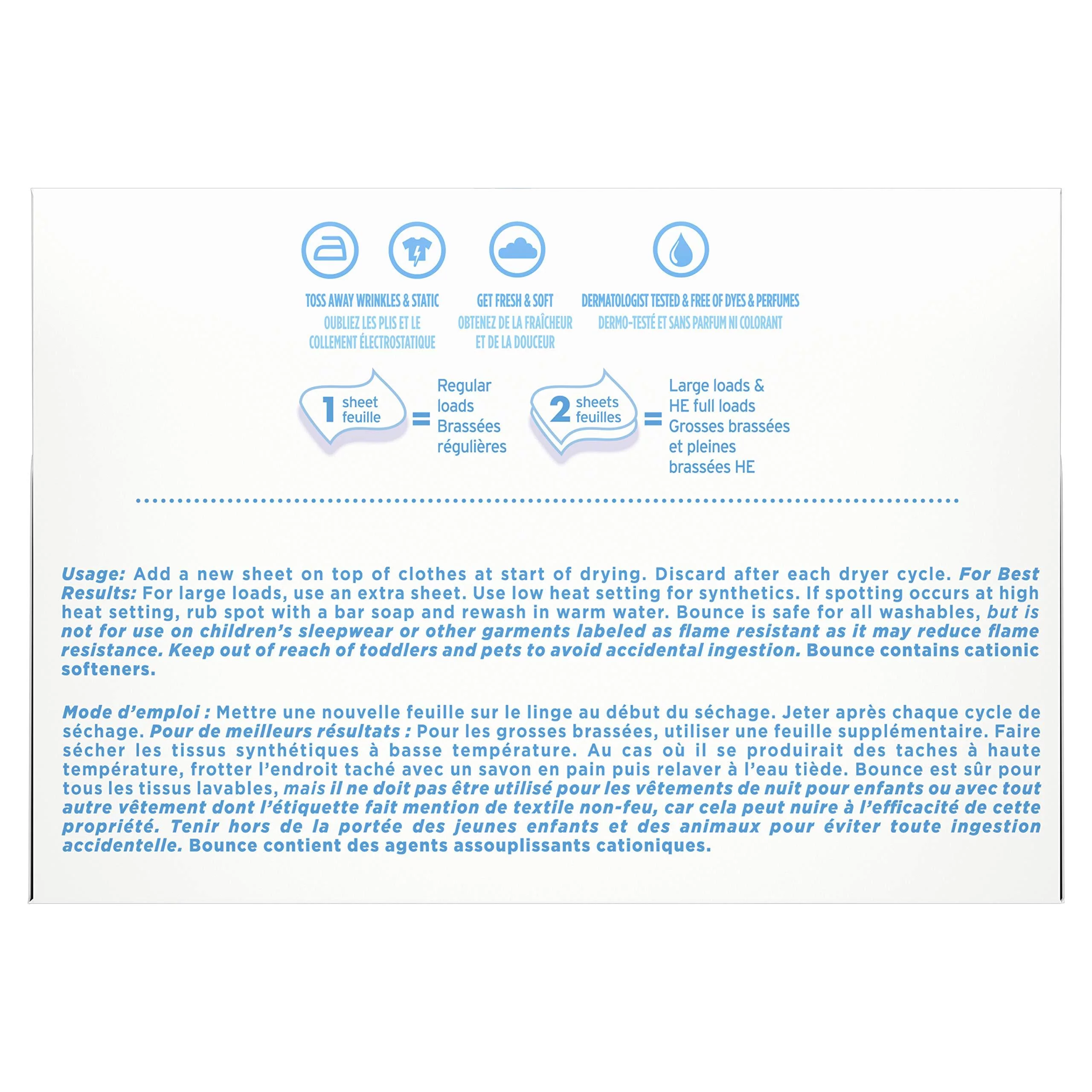 Bounce Fabric Softener Sheets, Free and Gentle, 240 Count, 1 Pack, White