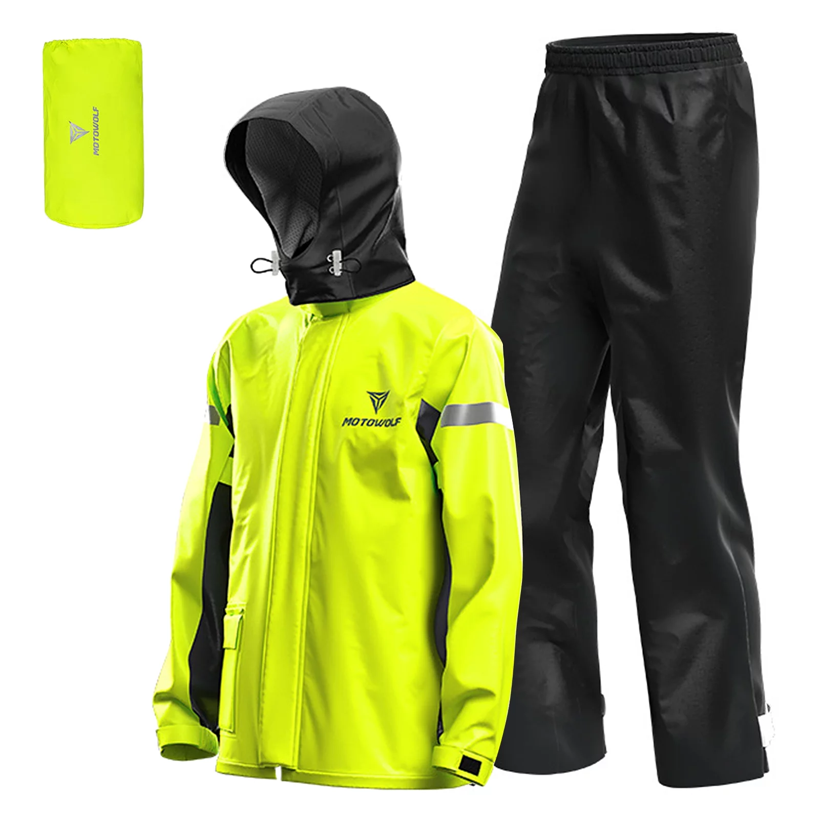Men's Reflective Motorcycle Rain Suit - Waterproof Jacket and Pants Gear for Outdoor Bike Riding, Cycling, Camping, and Hiking
