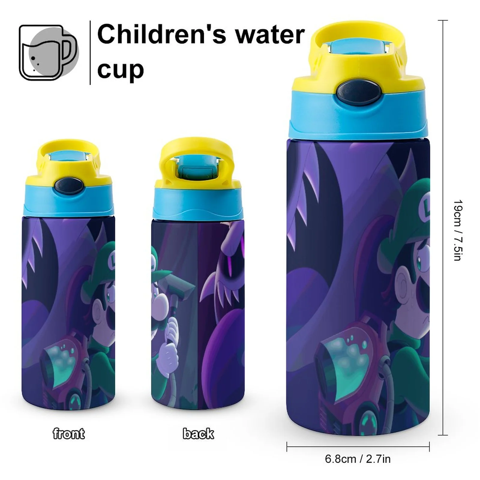 Luigi's Mansion Boo Kid's Insulated Water Bottle With Straw Vacuum Stainless Steel Cup Leak-Proof Children Toddler Thermoses