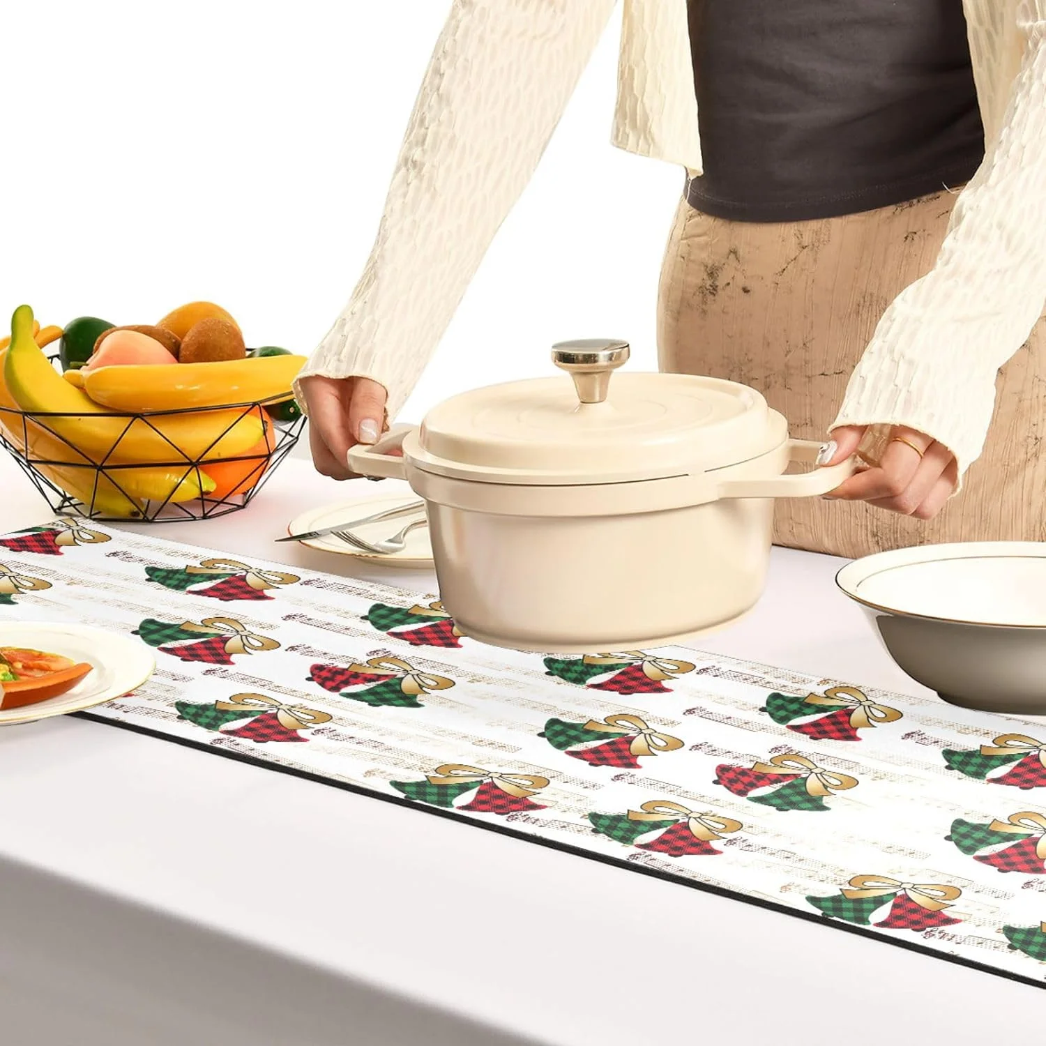 Long Trivet Heat Resistant Table Runner Christmas Jingle Bells Non Slip Table Protector Waterproof Easy to Clean Winter Buffalo Plaid Hot Pads Pot Holders Durability Versatility