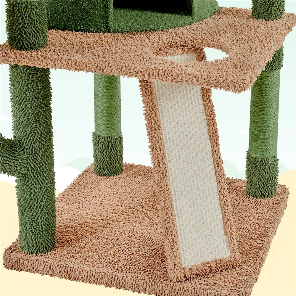 Yaheetech 66''H Cactus Cat Tree Cat Tower with Padded Perch,Green/Brown