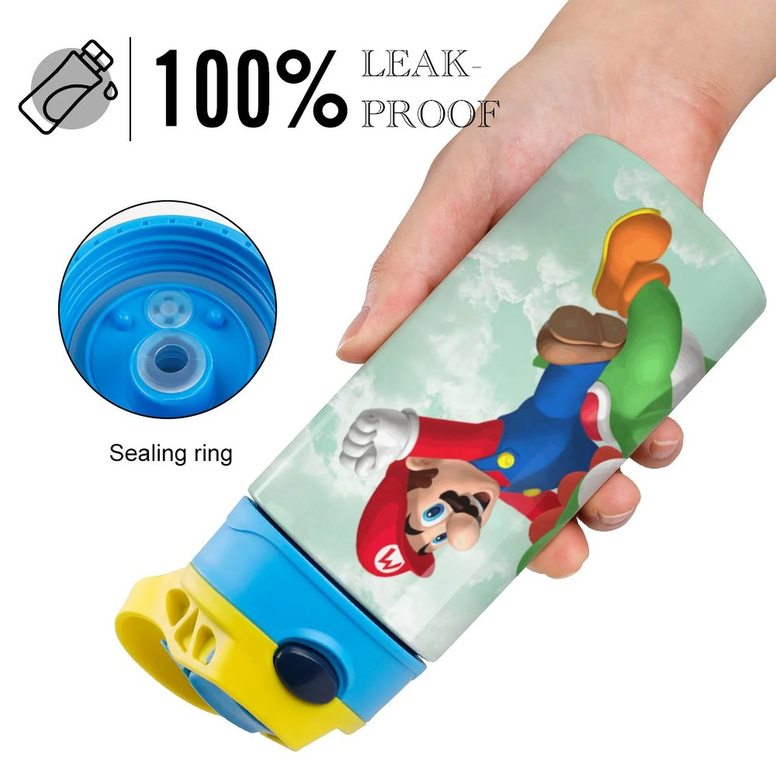 Cartoon Super Mario Kid's Insulated Water Bottle With Straw Vacuum Stainless Steel Cup Leak-Proof Children Toddler Thermoses