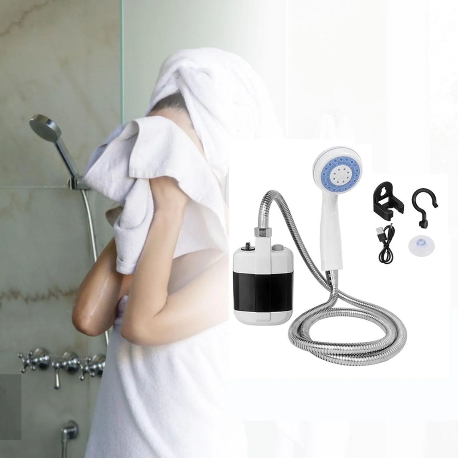 kesoto Camp Shower Pump Electric Convenient Outdoor Shower, Travel Shower for Windows and Backyard Cleaning ,Hiking Trekking Outdoor