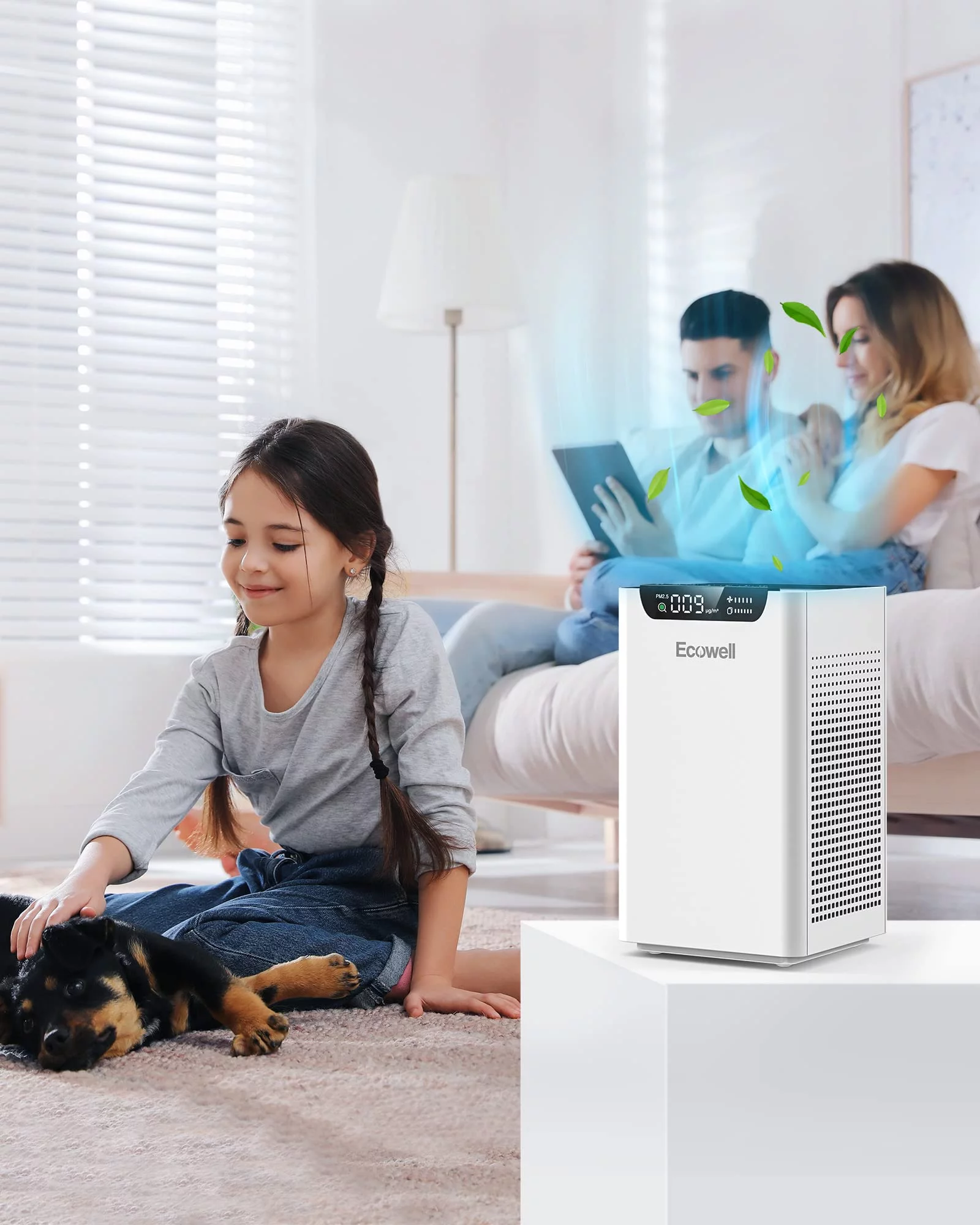 ECOWELL Air Purifiers for Large Room with H13 True HEPA Filter, PM2.5 Monitor, 24 dB Quiet Sleep Mode Air Cleaner Clean 99.97% of Dust, Smoke, Odor, EAP260