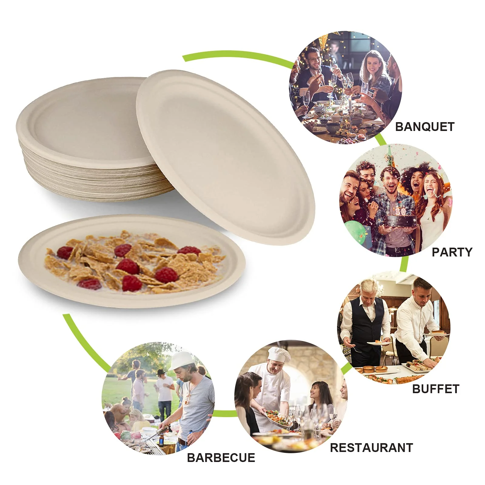 MIFAN Compostable Paper Plates, 10 inch, 30 Count, Eco Friendly Disposable Plates, Brown