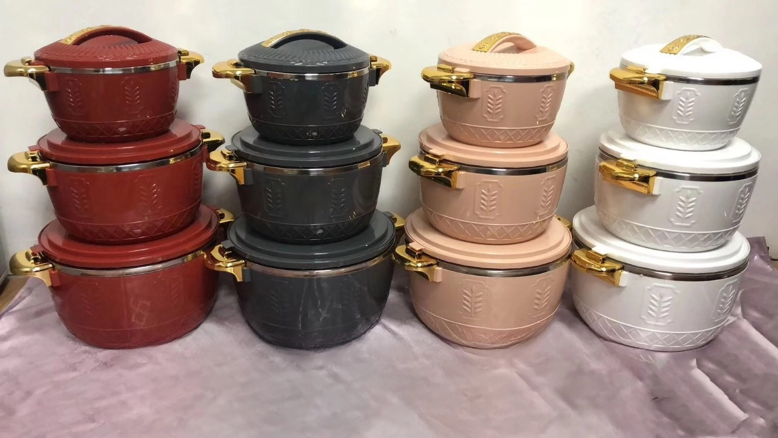 Ink Craft 3-Piece Set 2.5/4.5/6.5 Liter Food Warmer Lunch Box Hot Pot - Insulated for Ramadan, Events, and Parties Red Set, reusable lunch box set