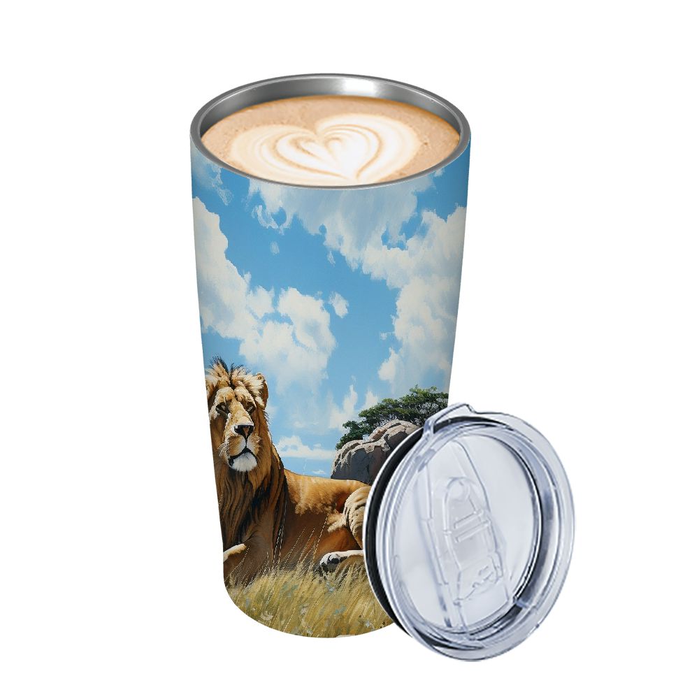 JEUXUS Tumbler Double Wall Stainless Steel Cup lion family Printed Insulated Coffee Cups Car Mug Home Office Travel