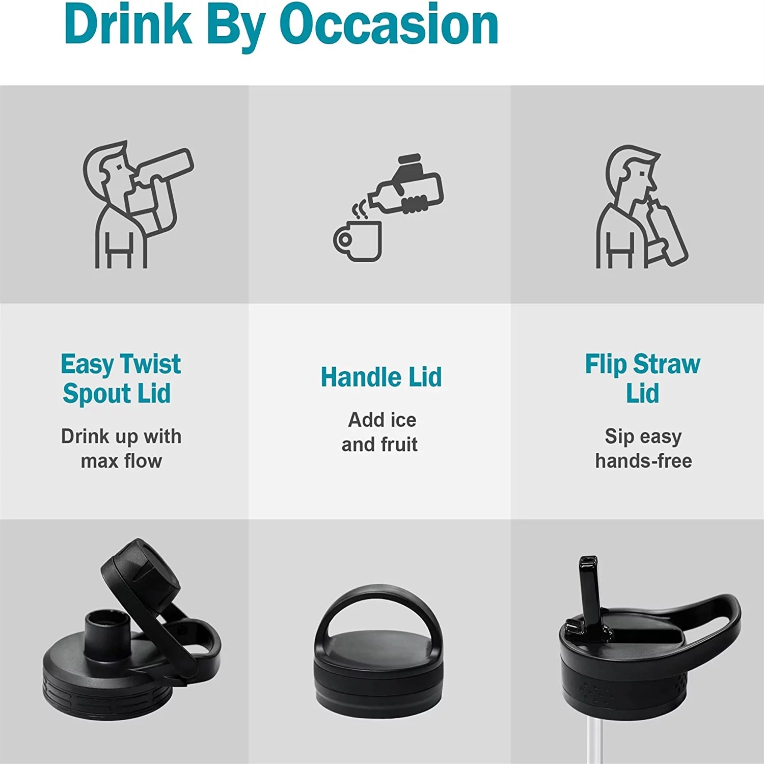 Buzio Insulated Stainless Steel Water Bottle with Straw Lids, 64 oz Vacuum Water Jug, Starry Black