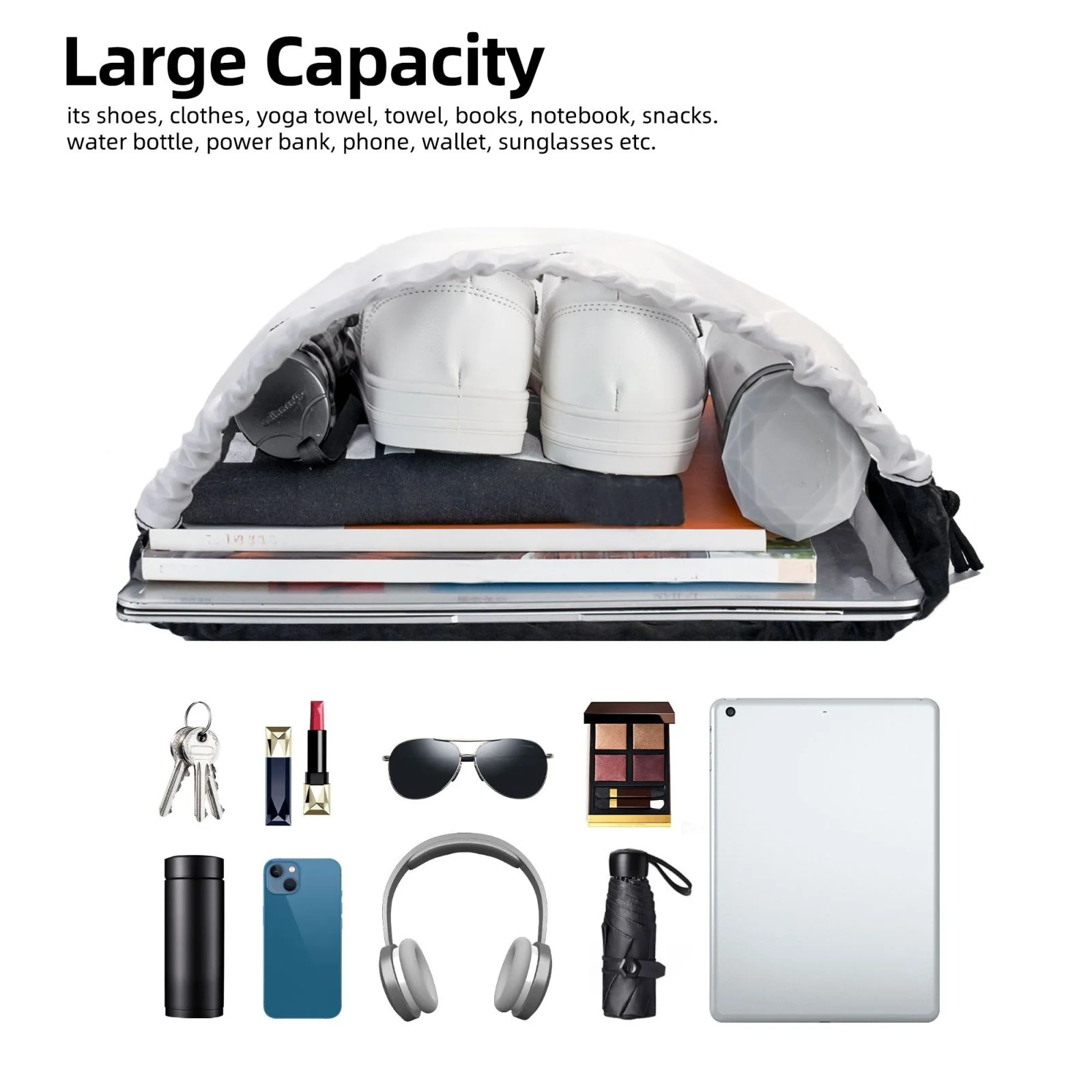 ZNDUO Gym Drawstring Bag, Wolf Head Dark Art Pattern Men and Women Fitness Drawstring Backpack Swimming Bags, Medium