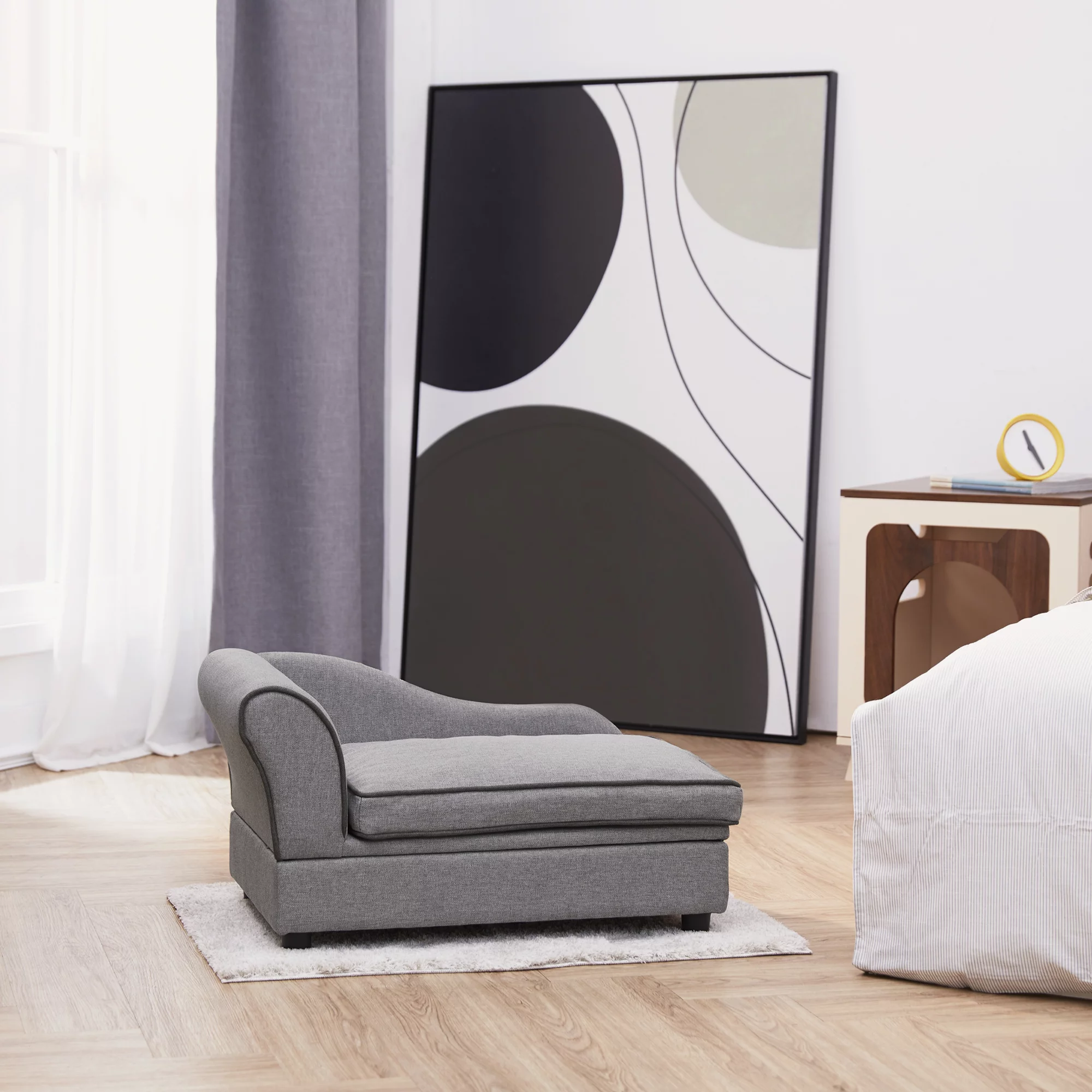 Teamson Pets Ivan Linen Pet Sofa Bed with Hidden Underneath Supplies Storage, for Pets Up to 66 lbs, Gray