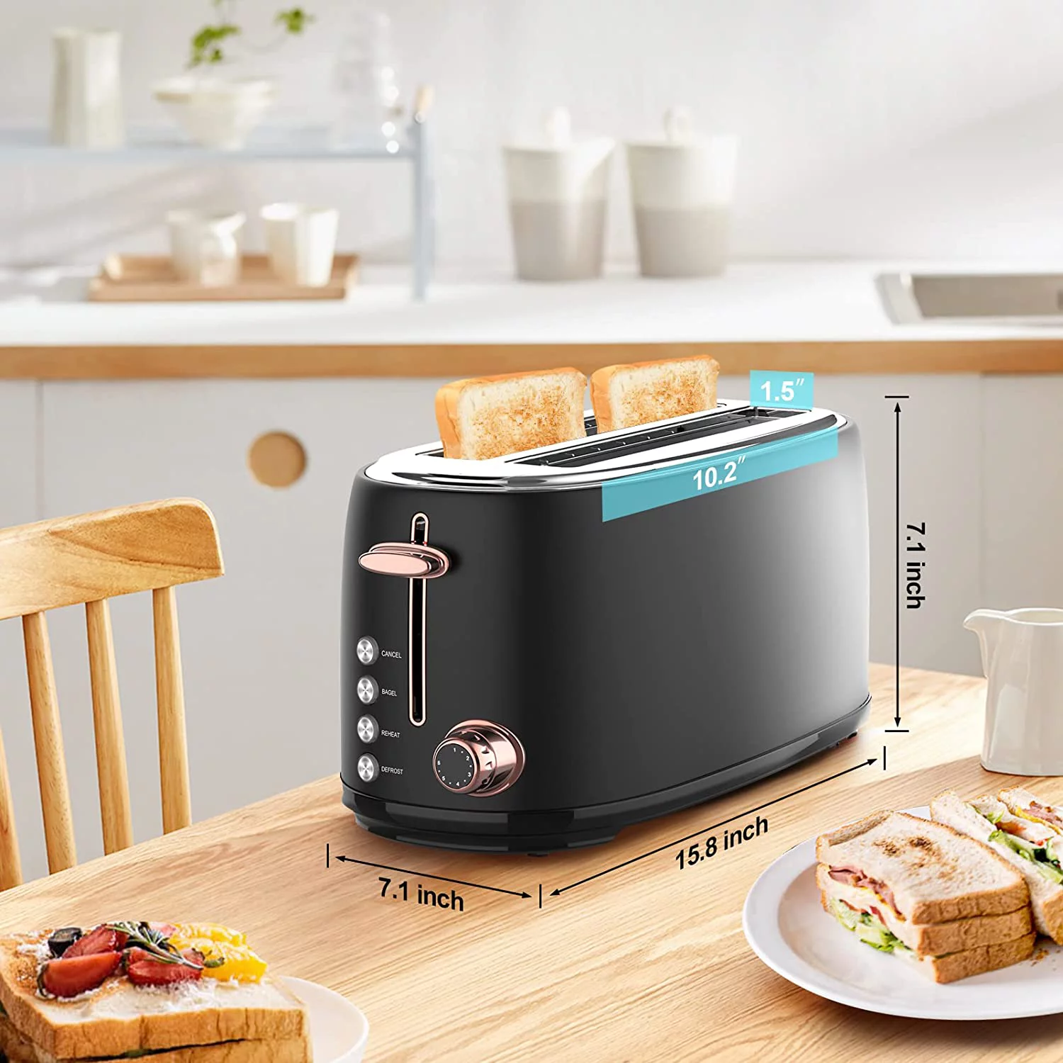 Evoloop Toaster 4 Slice, Stainless Steel Bread Toasters, 6 Bread Shade Settings, Black