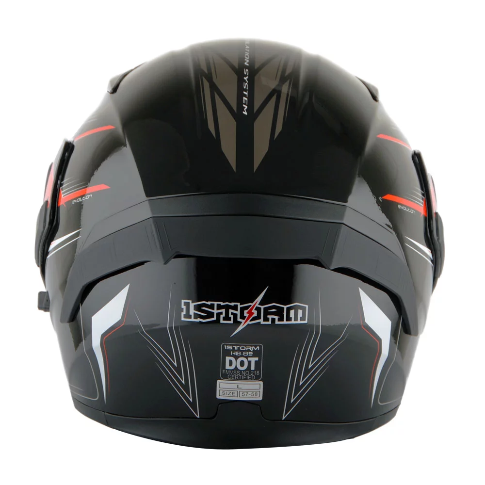 1Storm Motorcycle Modular Full Face Flip up Dual Visor Helmet + Spoiler: HB89 Storm Red