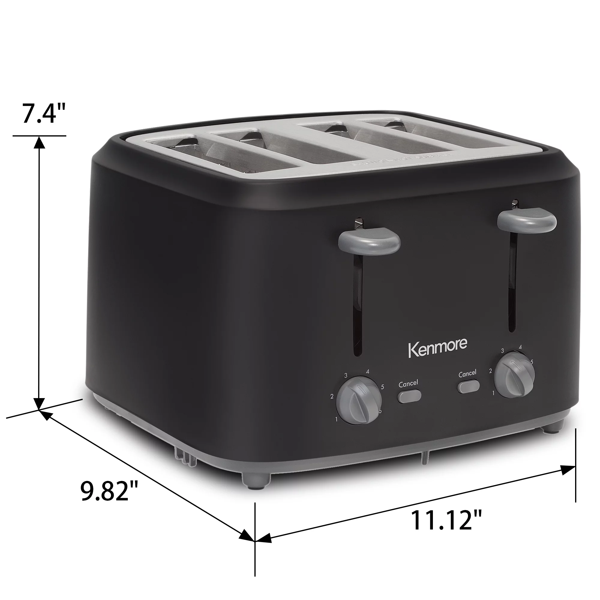 Kenmore 4-Slice Steel Toaster, Matte Black and gray, Dual Controls