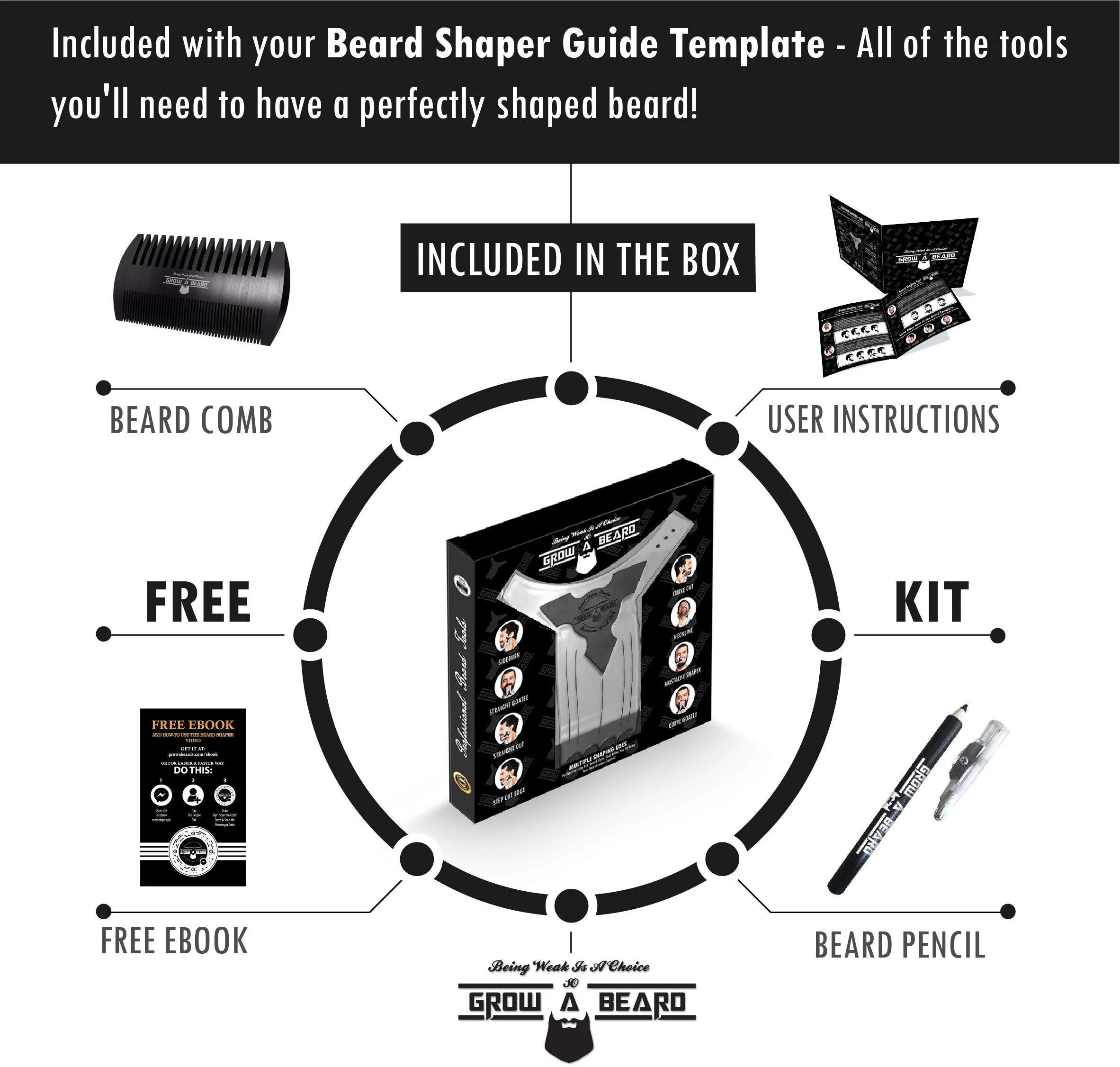 Beard Shaping Tool Guide & Bamboo Comb Grooming Kit for Men's Care | Valentines Gift Barber Pencil | Best Shaper Template Great for Lineup & Edging | Multi Liner Stencil Works w/An