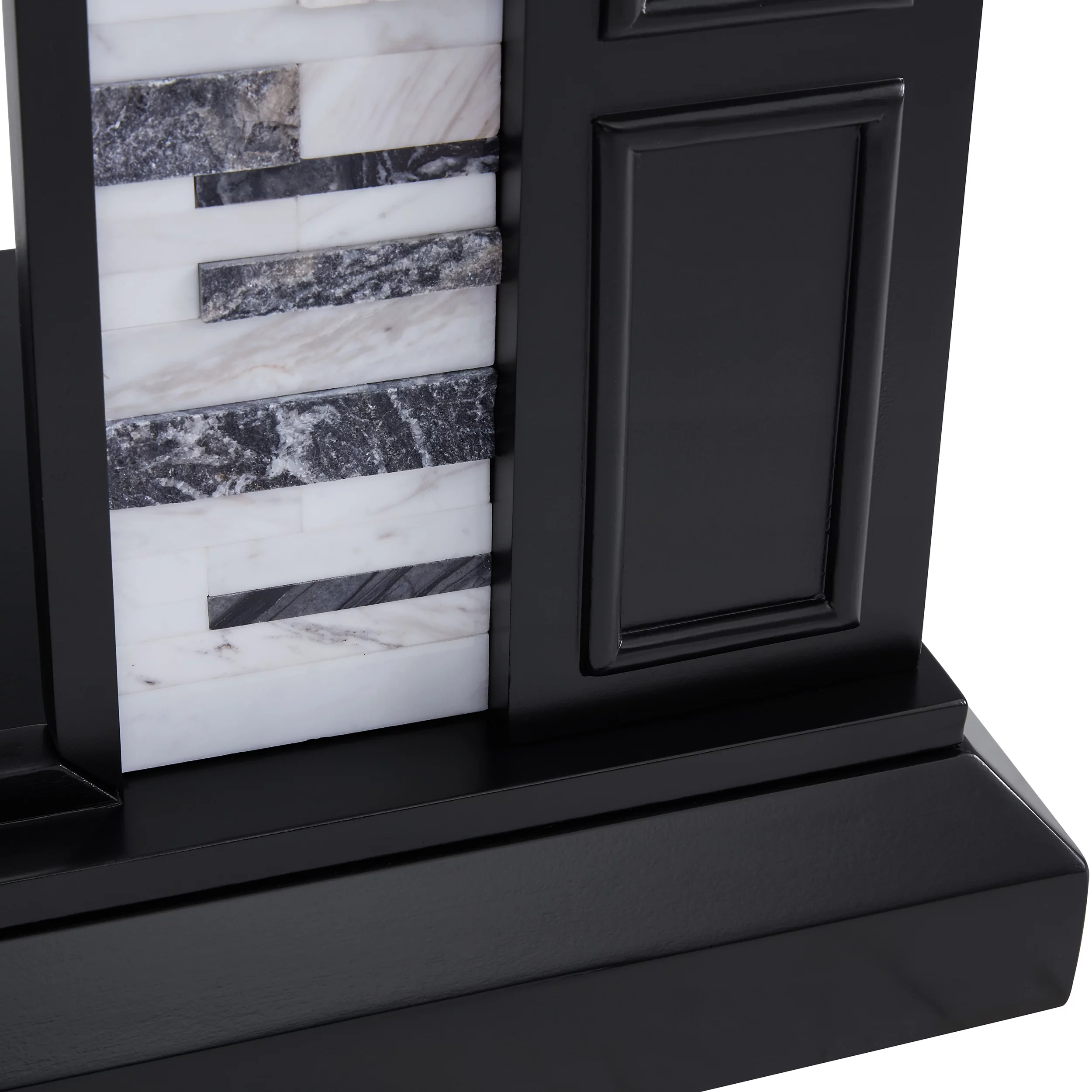 SEI Furniture Frescan Freestanding Marble Electric Fireplace in Black with White and Gray Marble