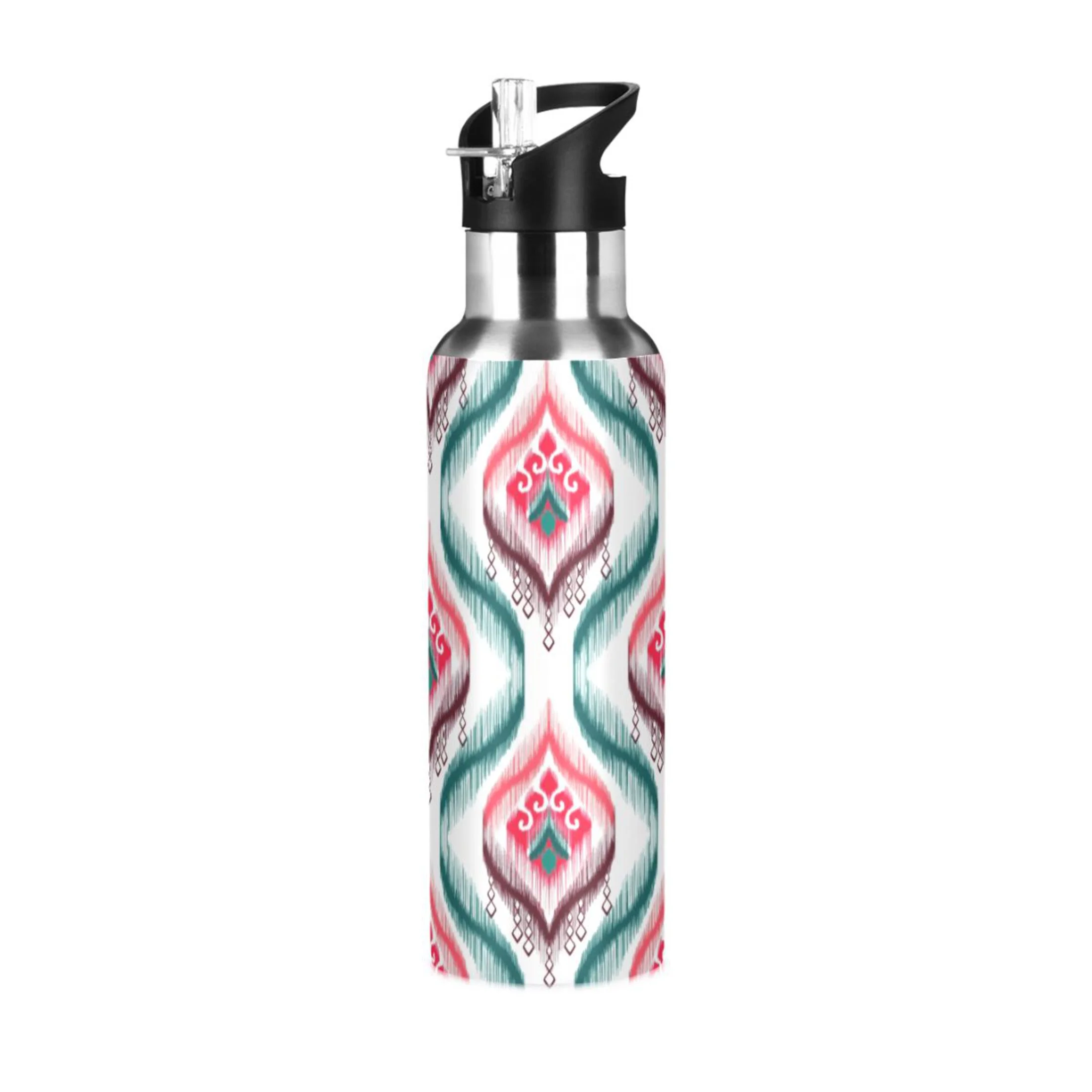 Tribal Ethnic Bohomia Water Bottles Insulated Thermos Kids Stainless Steel Bottle with Straw Lid Flask Leakproof for Sports Gym 20 oz