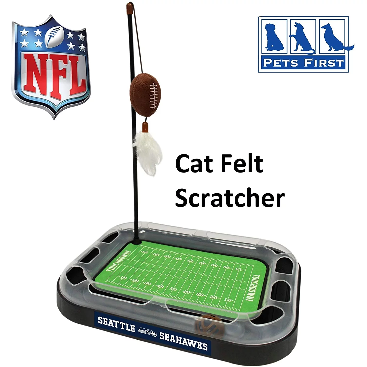 NFL Seattle Seahawks Cat Scratcher Toy with Catnip Plush & Feather Cat and Kitty Toy
