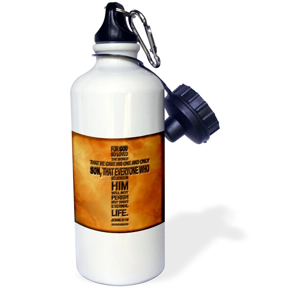 3dRose John 3 16 bible verse embossed on a copper background - Water Bottle, 21-ounce